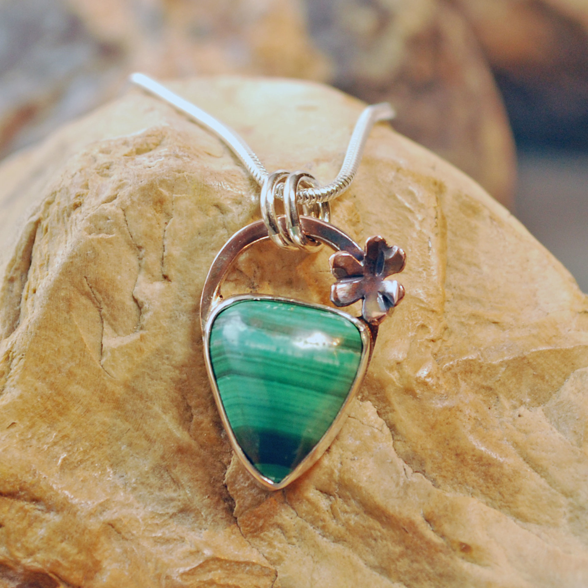 Small Malachite Silver Pendant, Shamrock