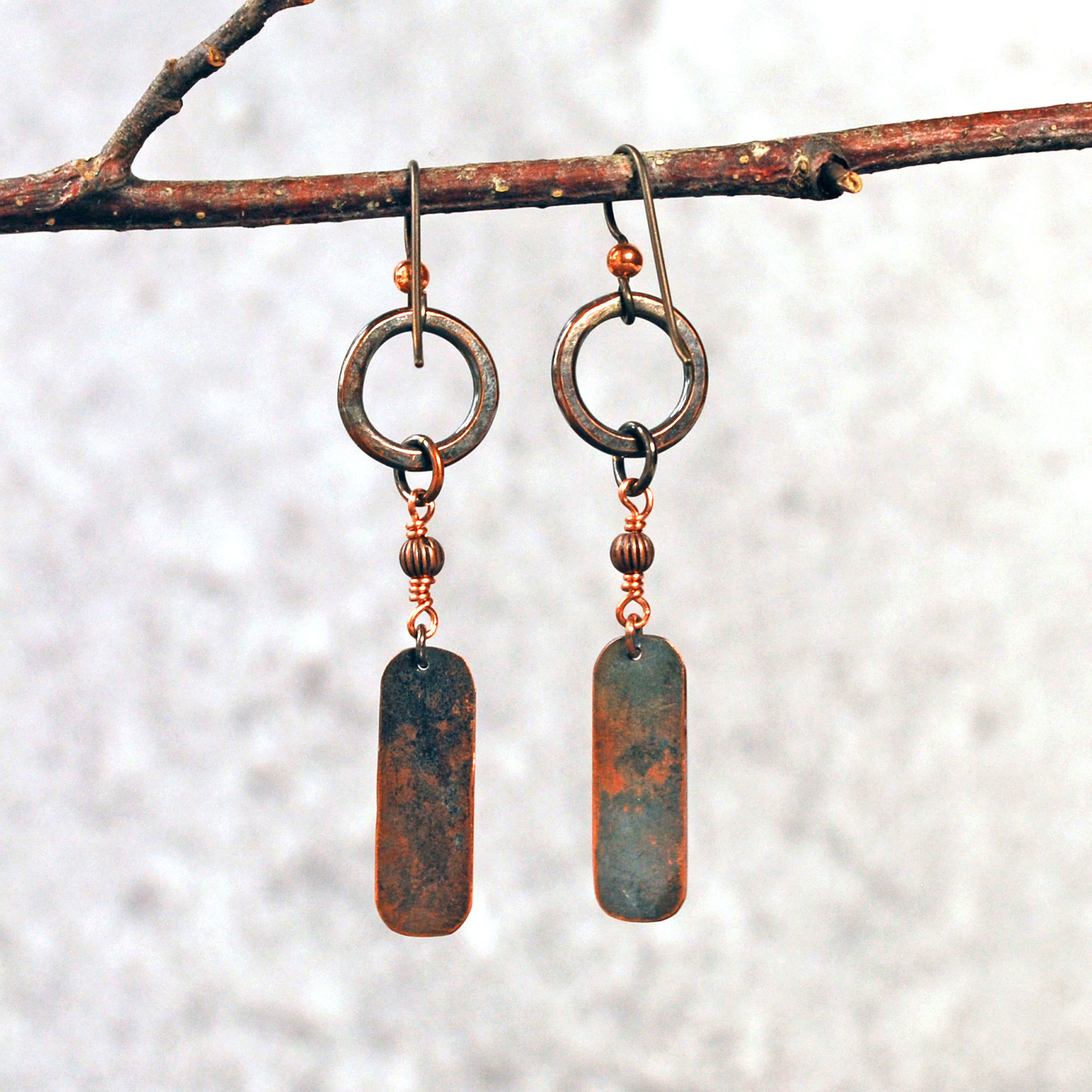 Rustic Copper Dangle Earrings