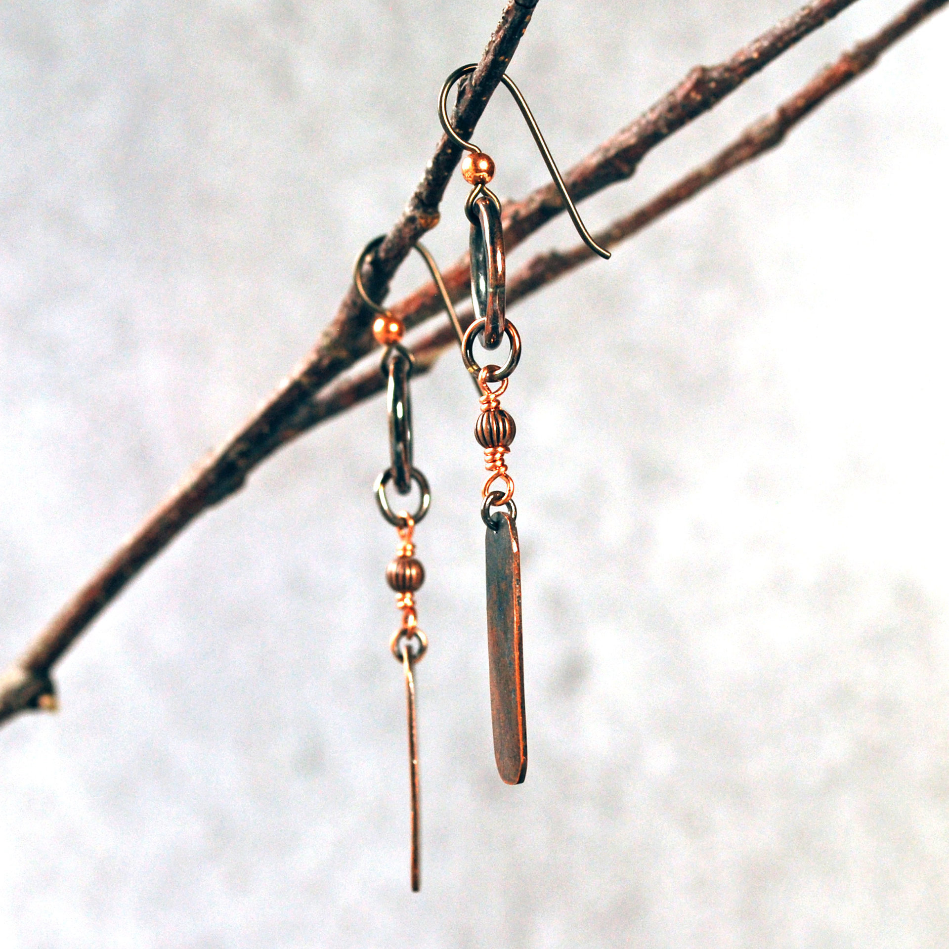 Rustic Copper Dangle Earrings