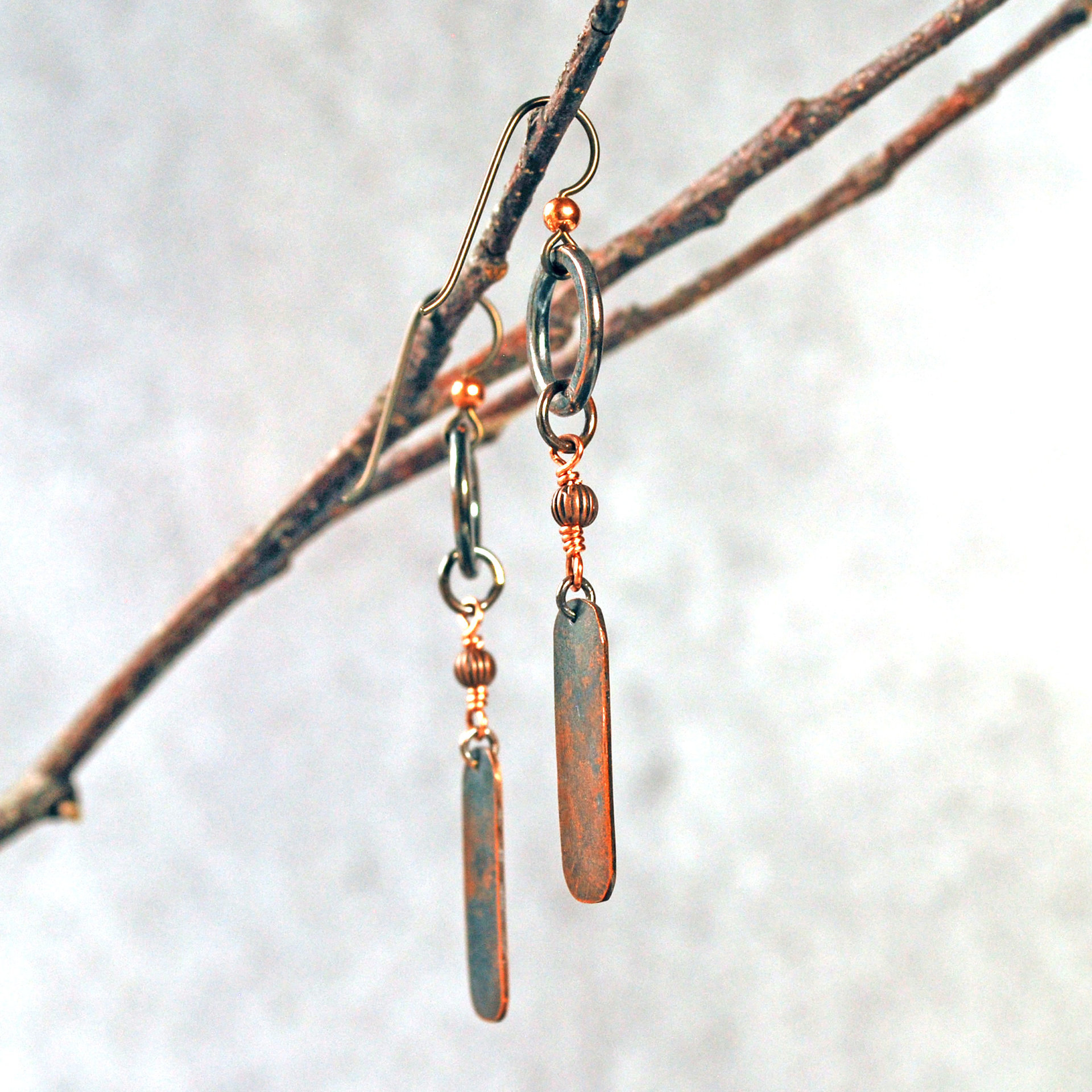 Rustic Copper Dangle Earrings