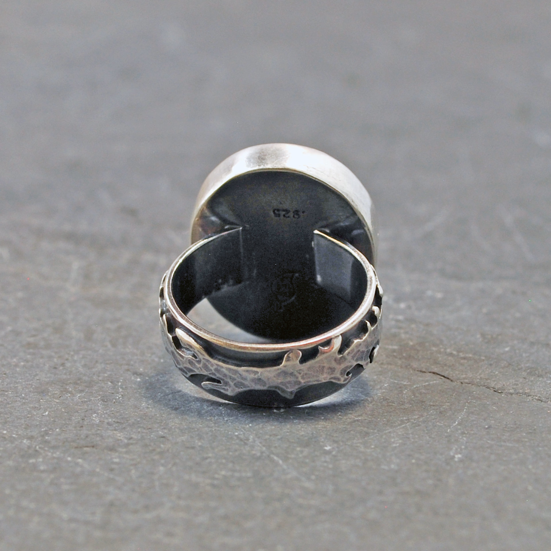 Calico Lace Agate Silver Ring Size 8.75