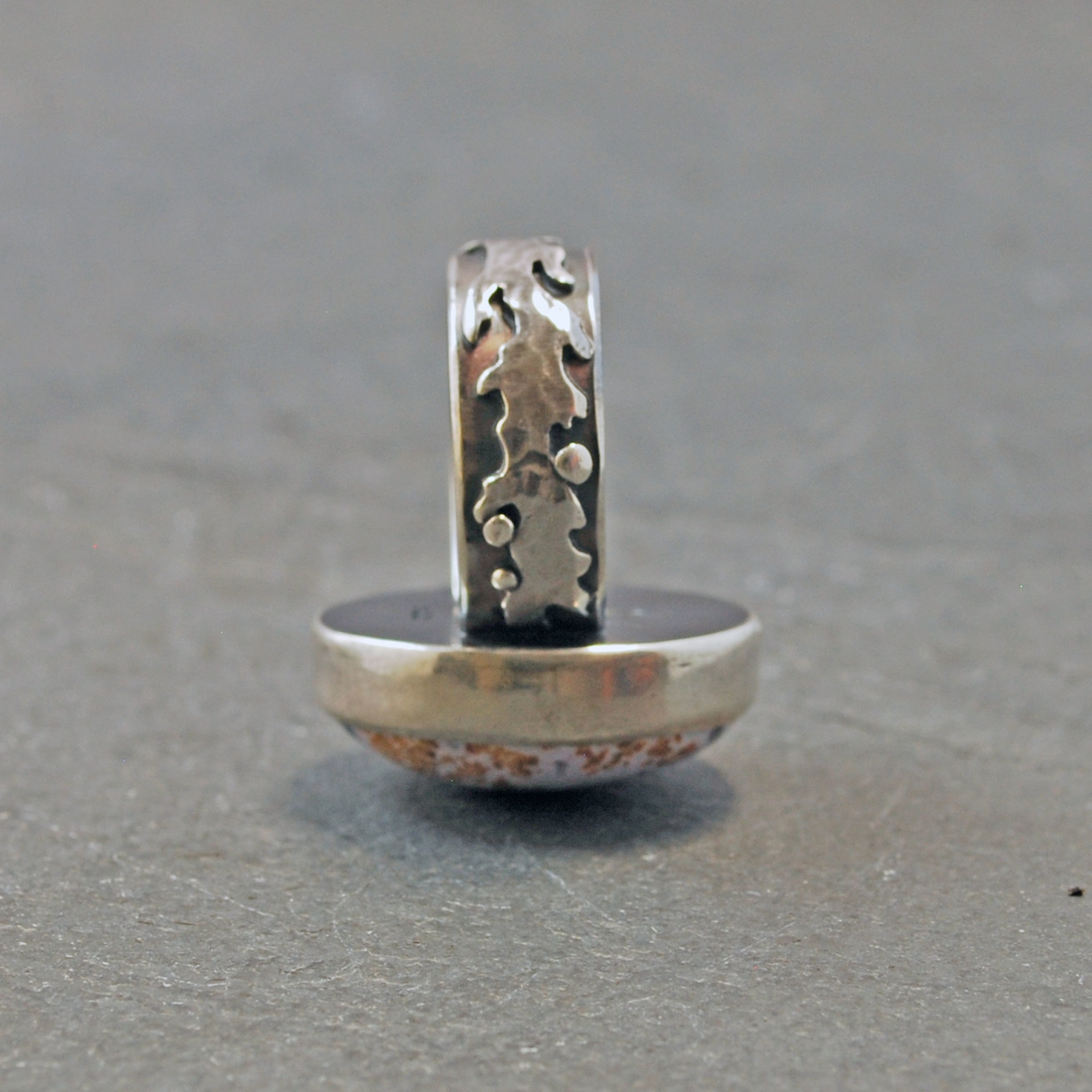 Calico Lace Agate Silver Ring Size 8.75