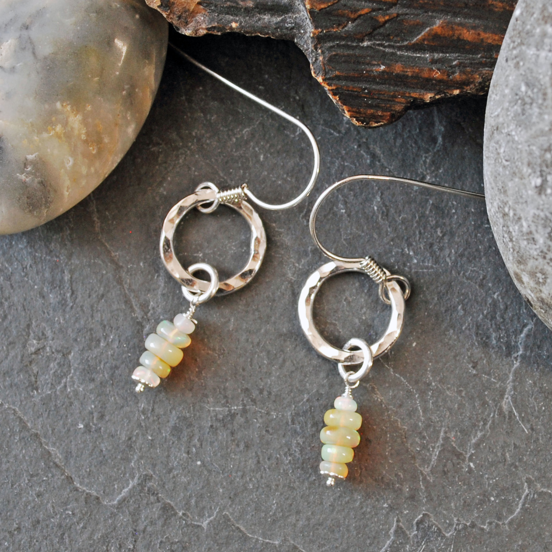 Silver Earrings with Opals