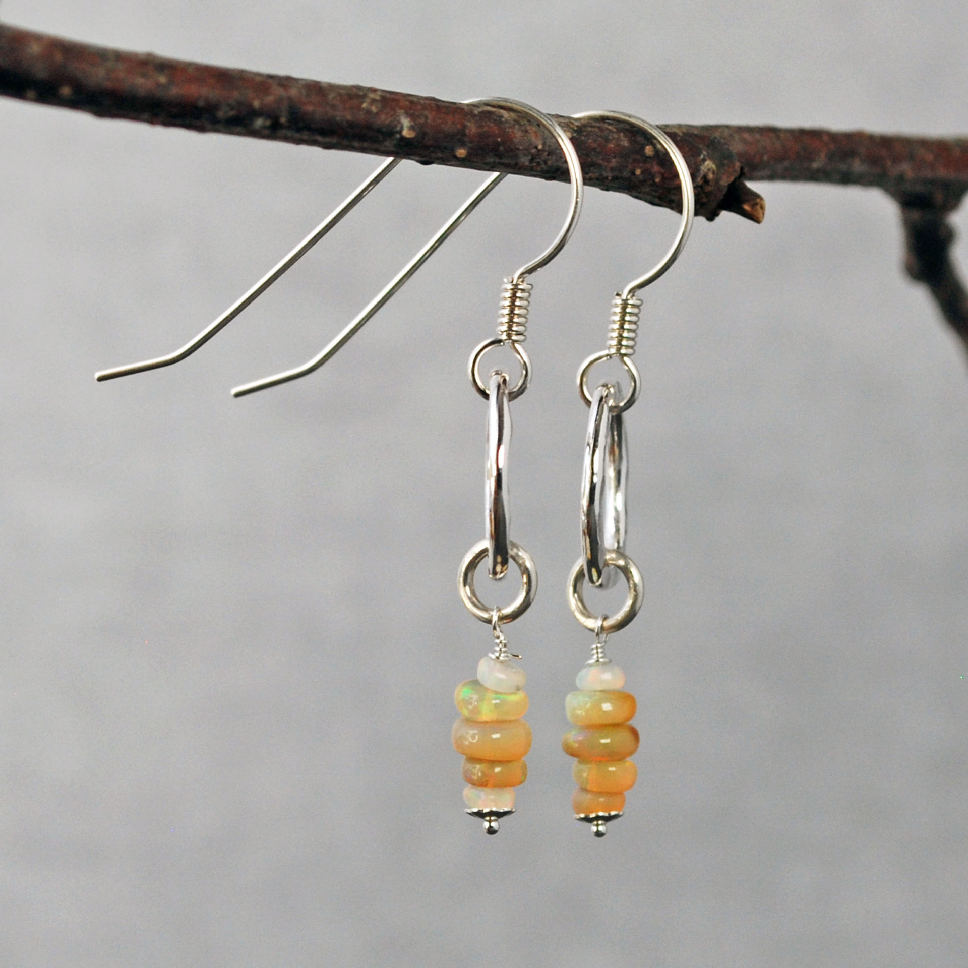 Silver Earrings with Opals