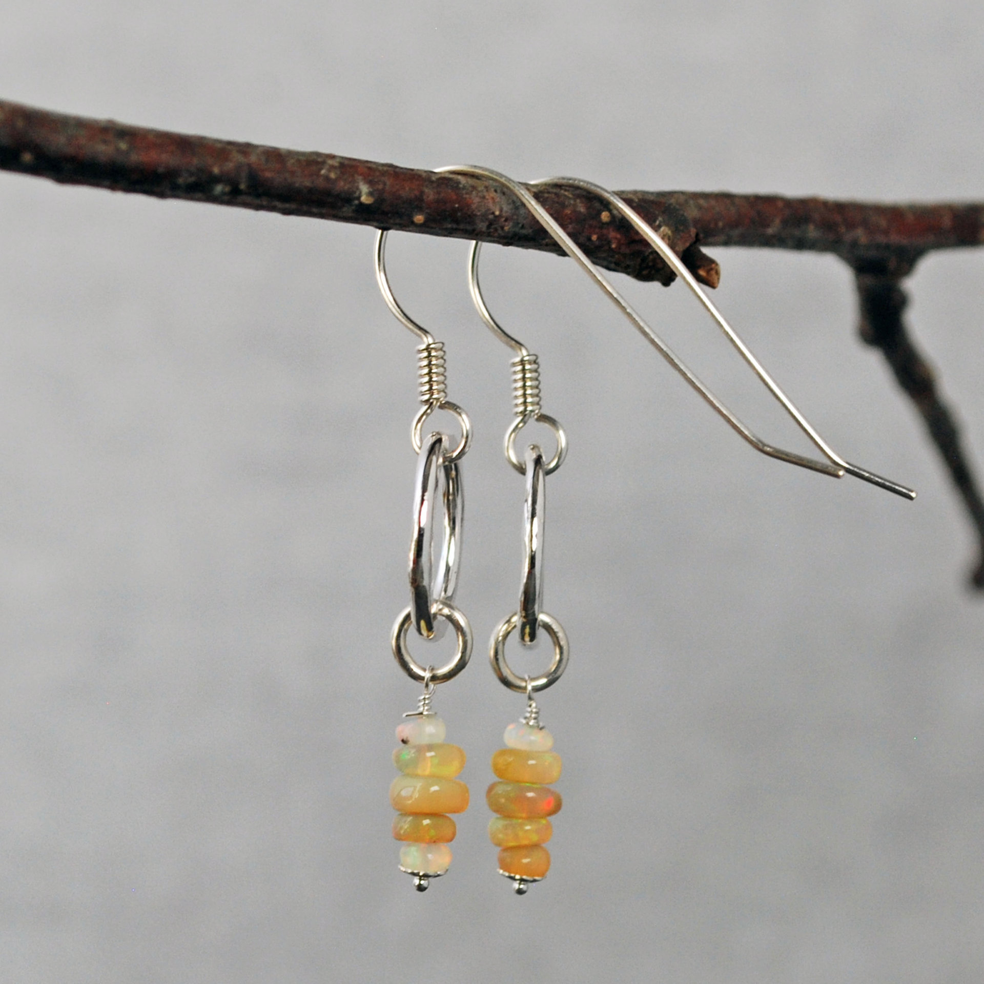 Silver Earrings with Opals