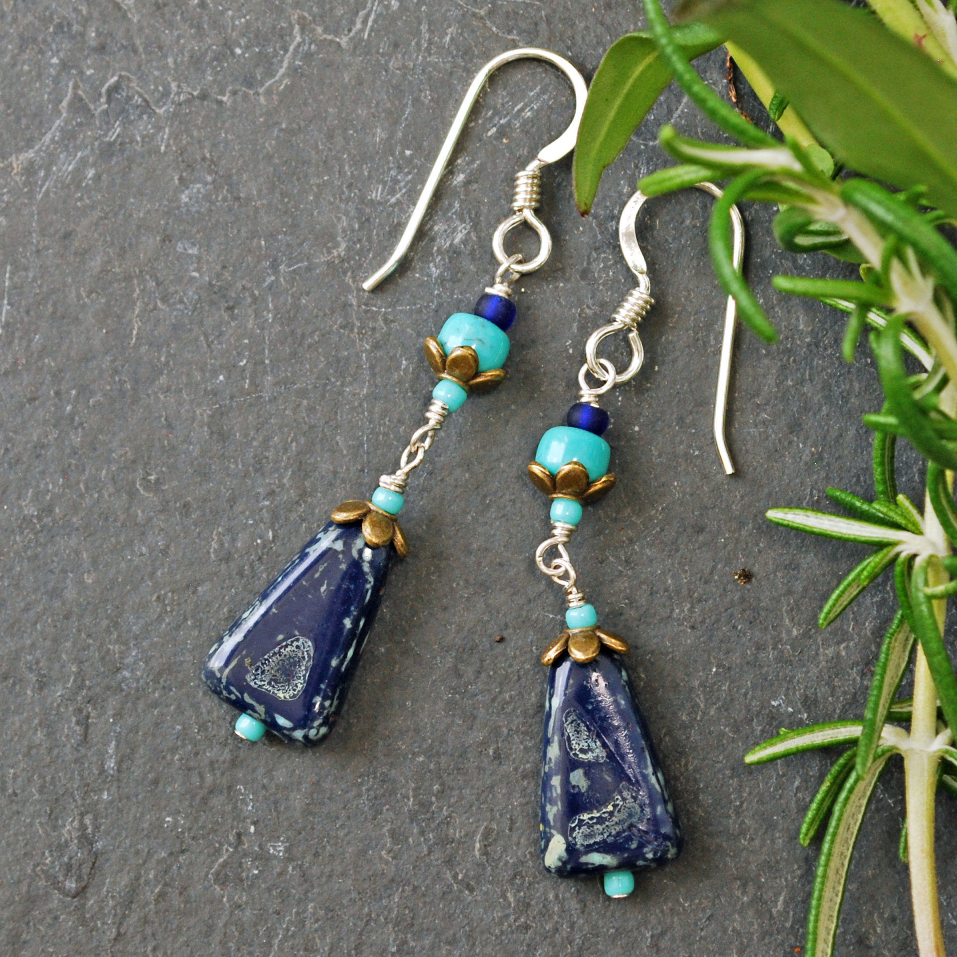 Czech Glass and Turquoise Earrings