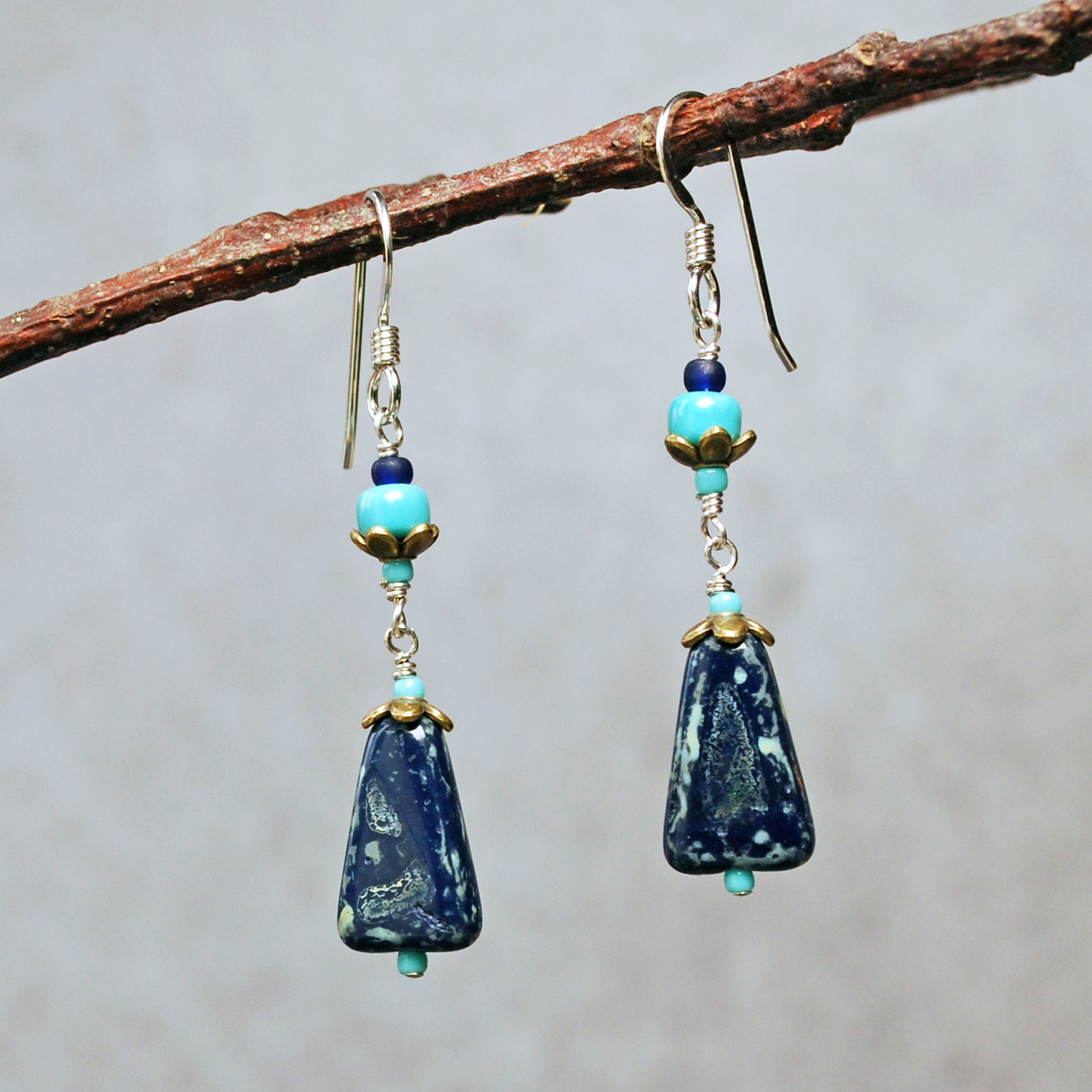 Czech Glass and Turquoise Earrings