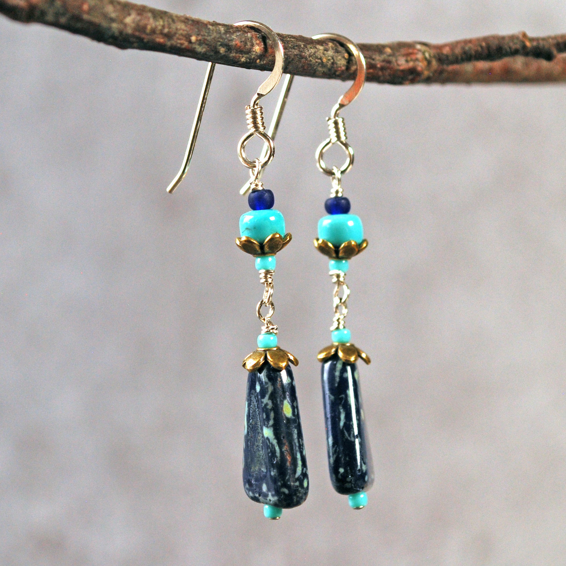 Czech Glass and Turquoise Earrings