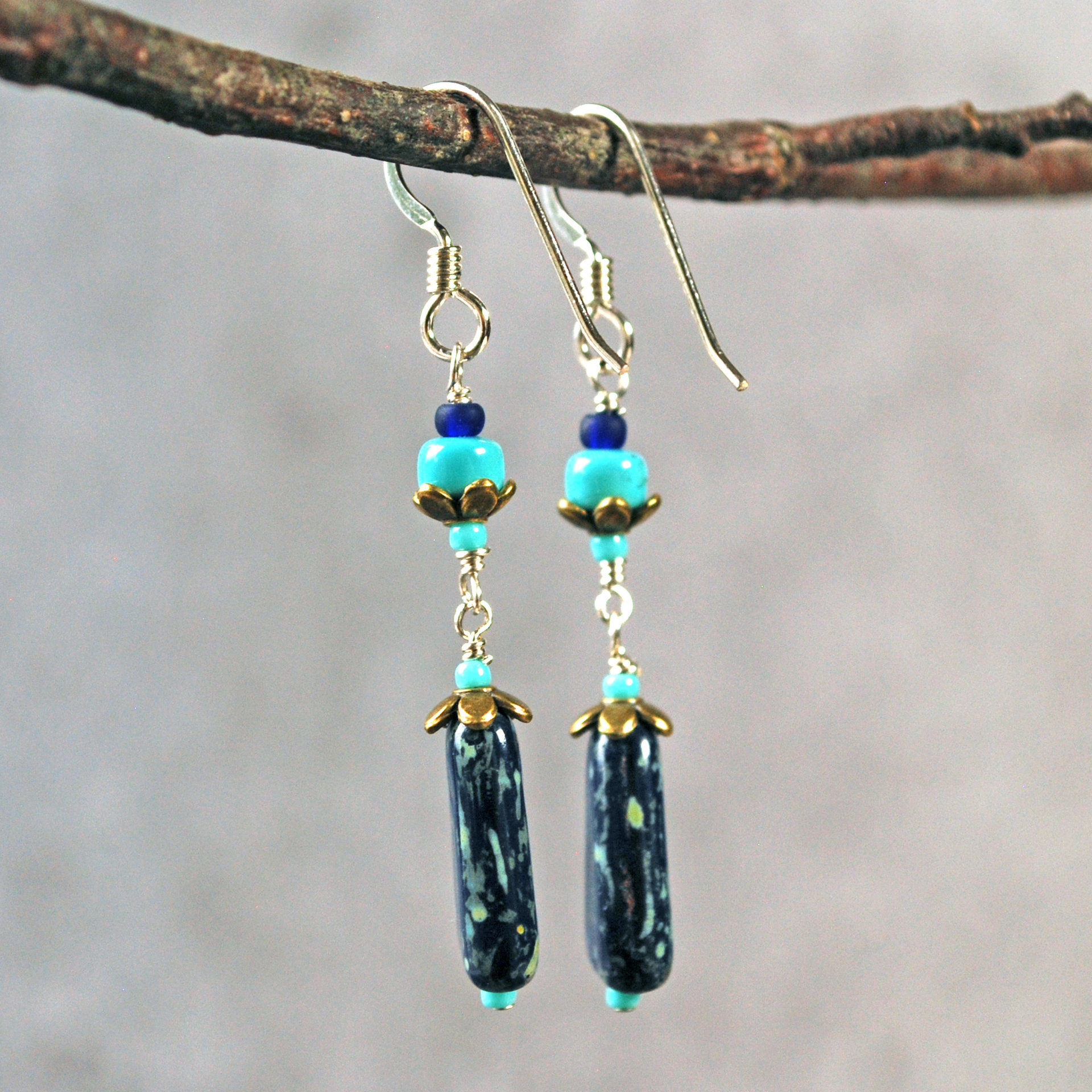 Czech Glass and Turquoise Earrings