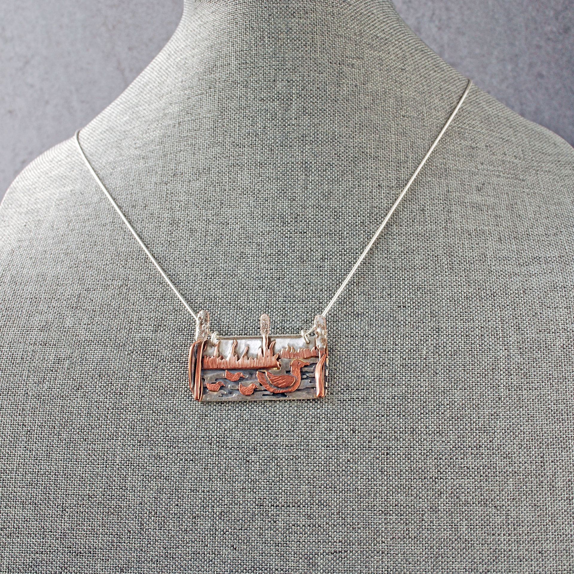 Duck Pendant, Silver and Copper
