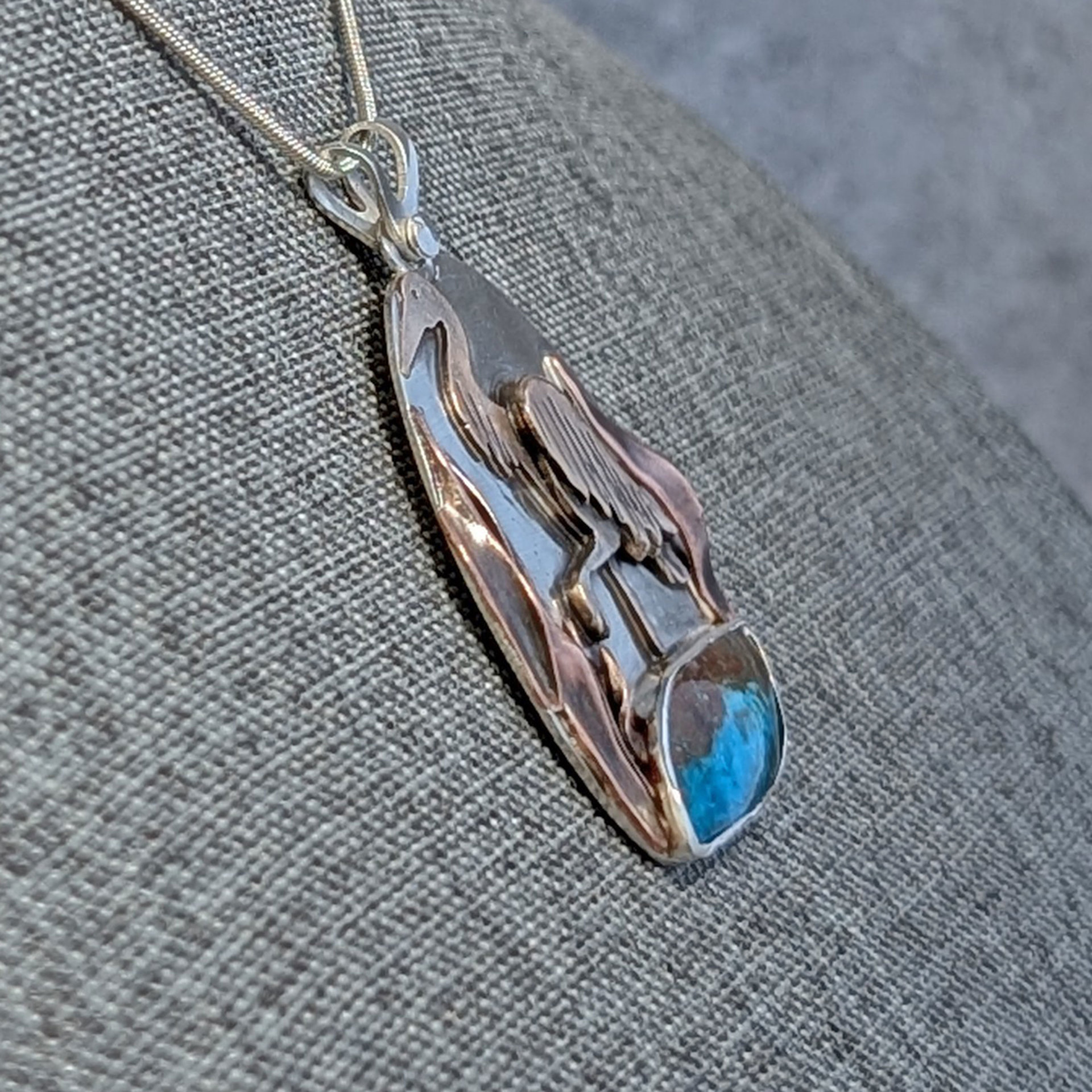 Heron Pendant with Blue Opal-RESERVED