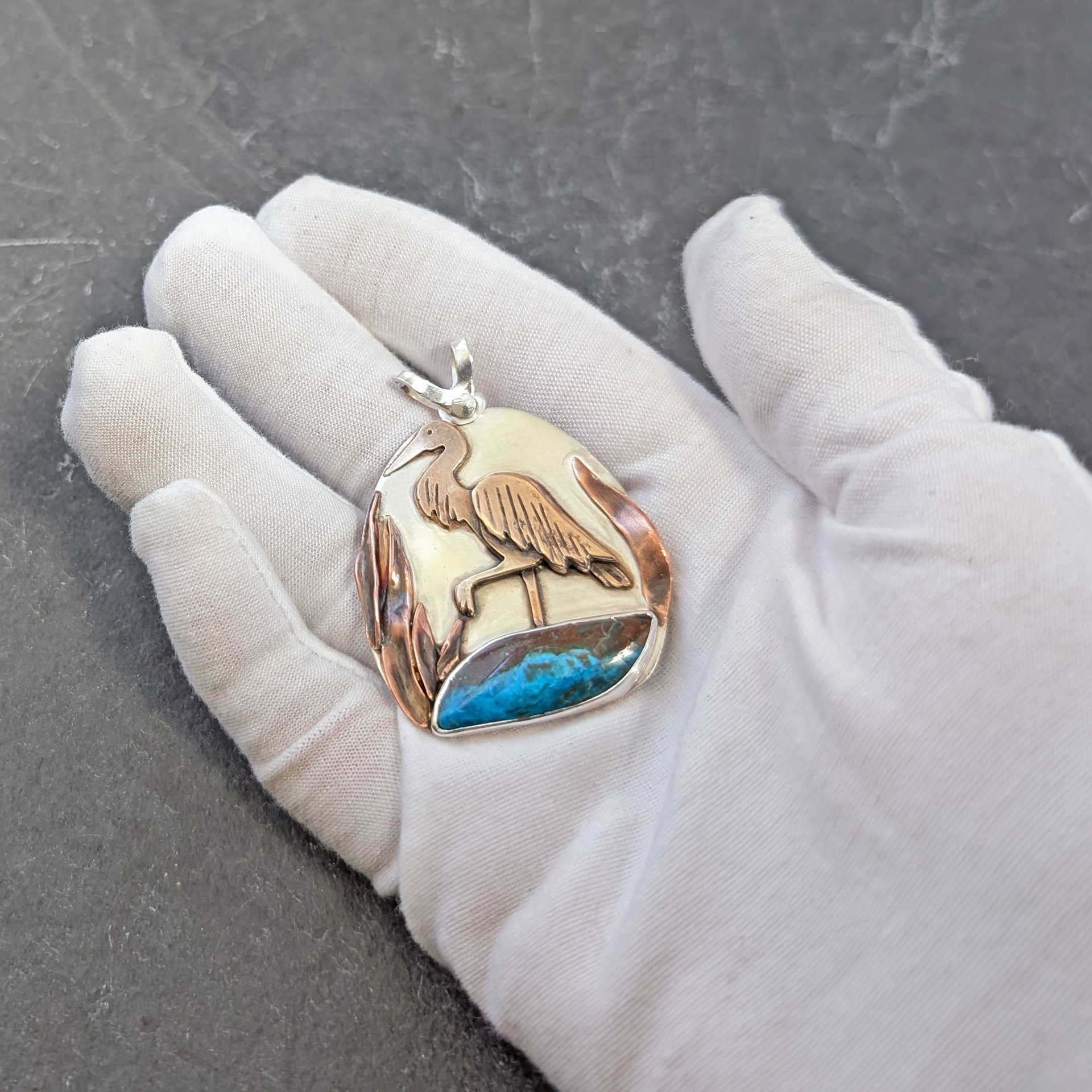 Heron Pendant with Blue Opal-RESERVED