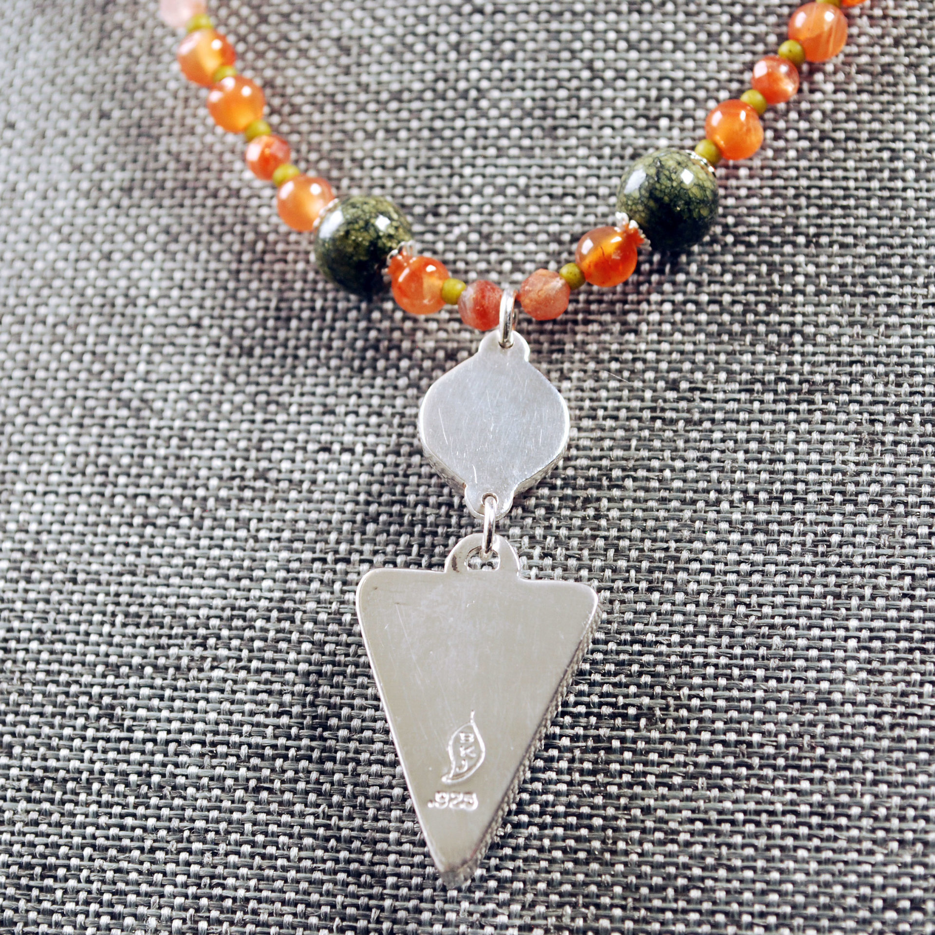Carnelian Silver Pendant with Beaded Necklace