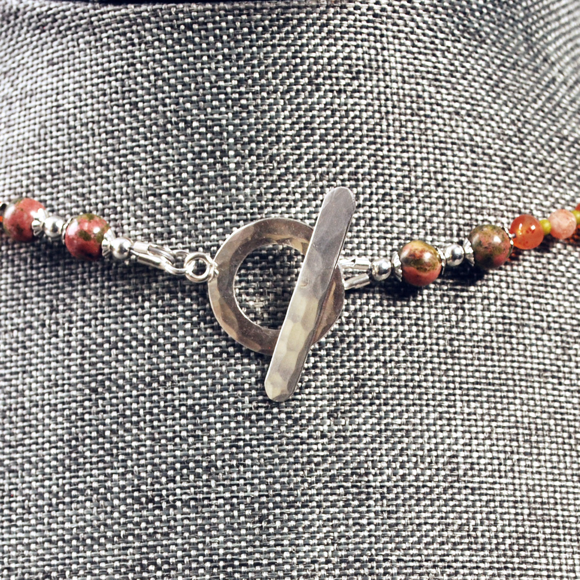 Carnelian Silver Pendant with Beaded Necklace