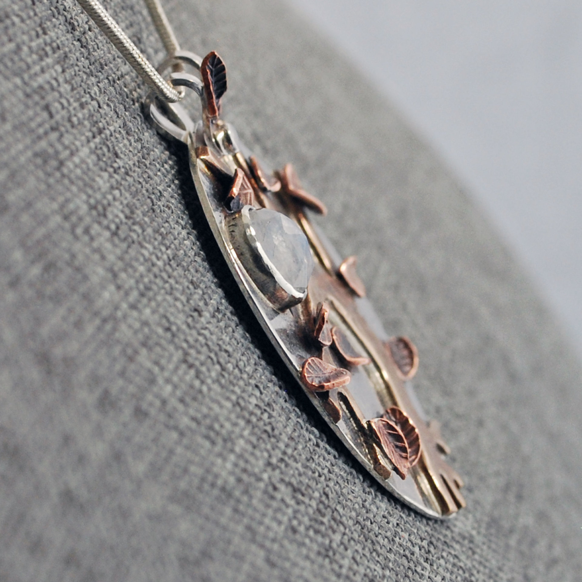 Autumn Tree Pendant, Silver, Copper, Bronze, Moonstone