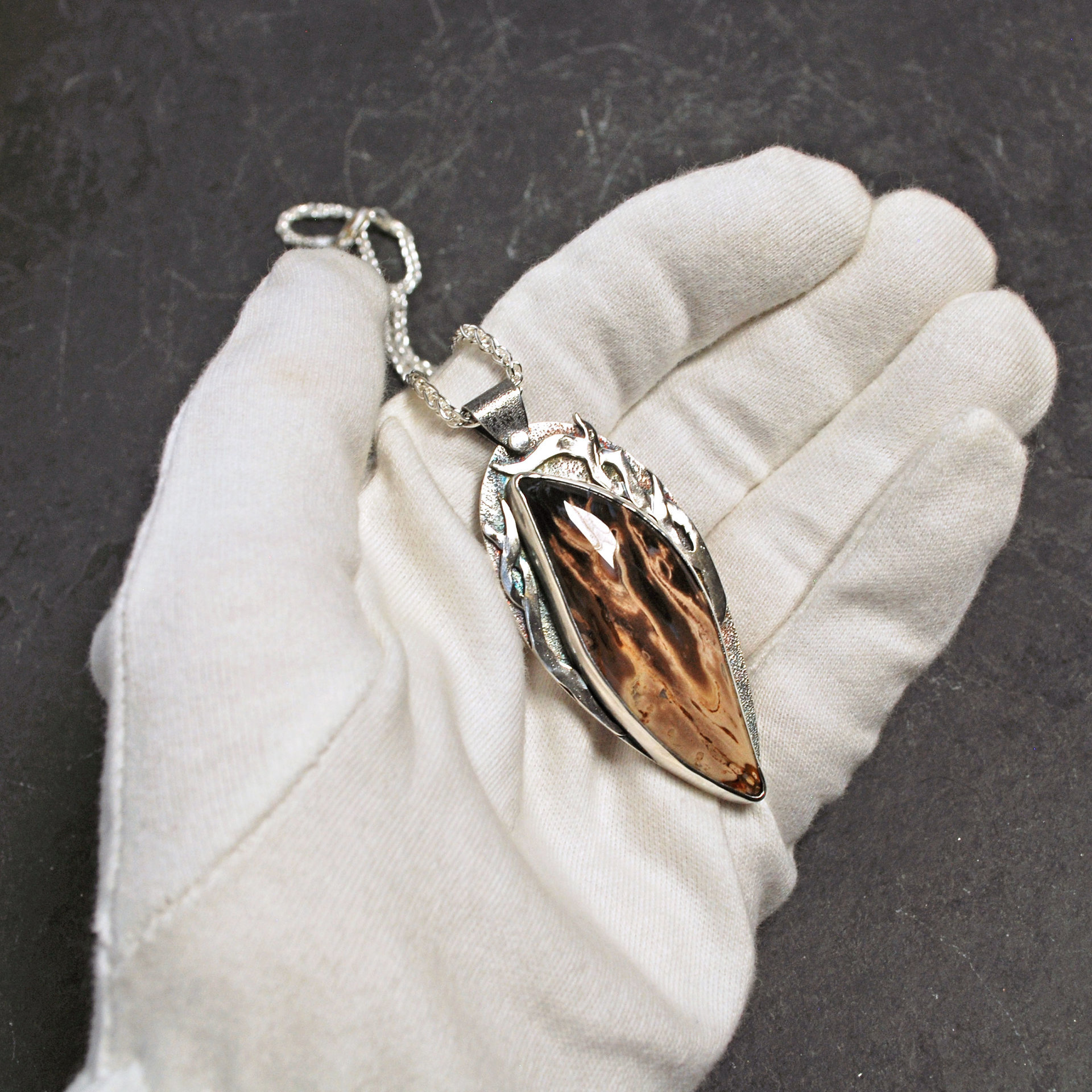 Fossilized Palm Root, Silver Pendant