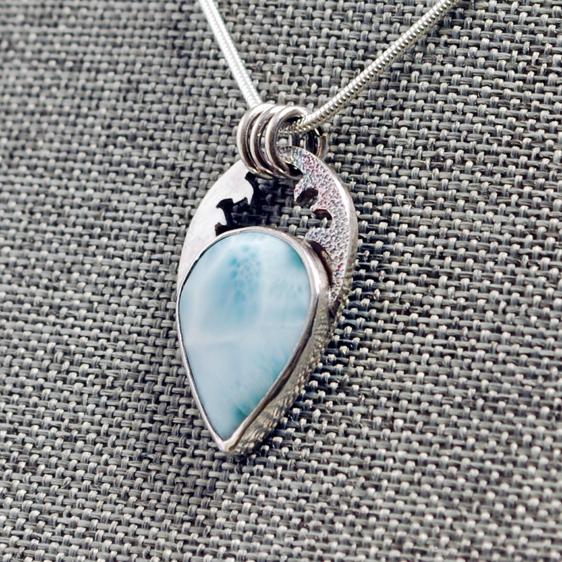 Larimar silver pendant slight angled view