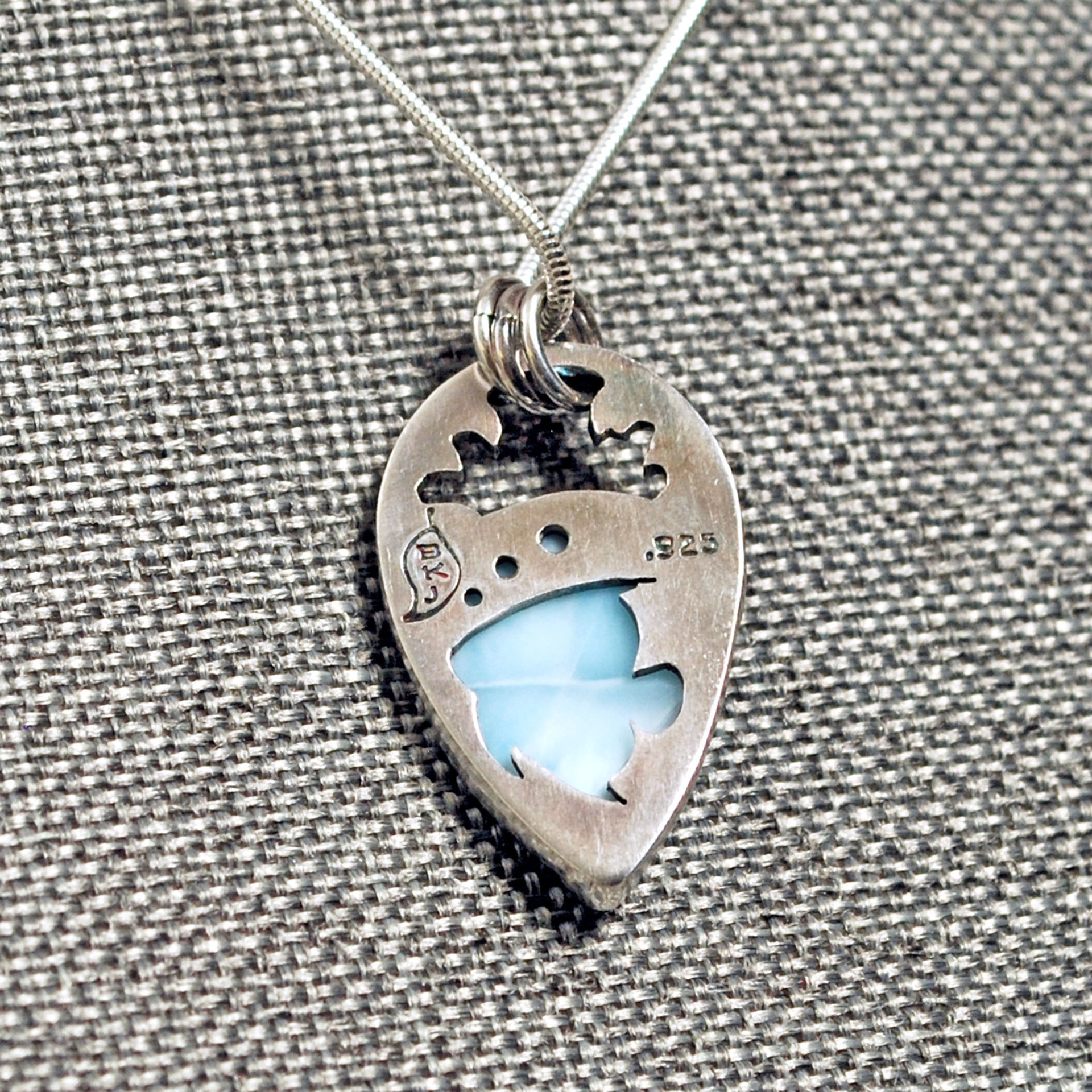 Larimar silver pendant back close-up