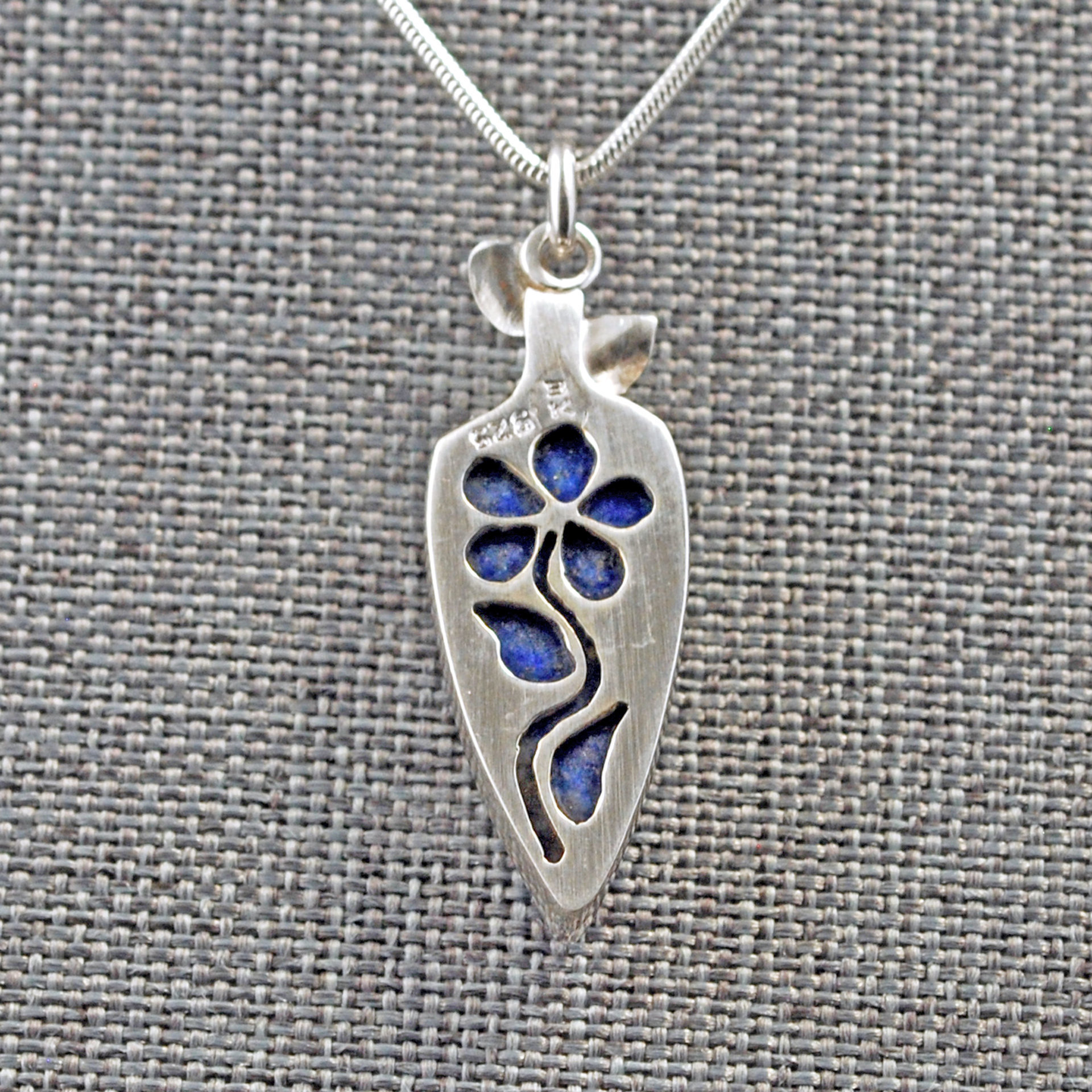 Small Silver Lapis Lazuli Pendant with Leaves