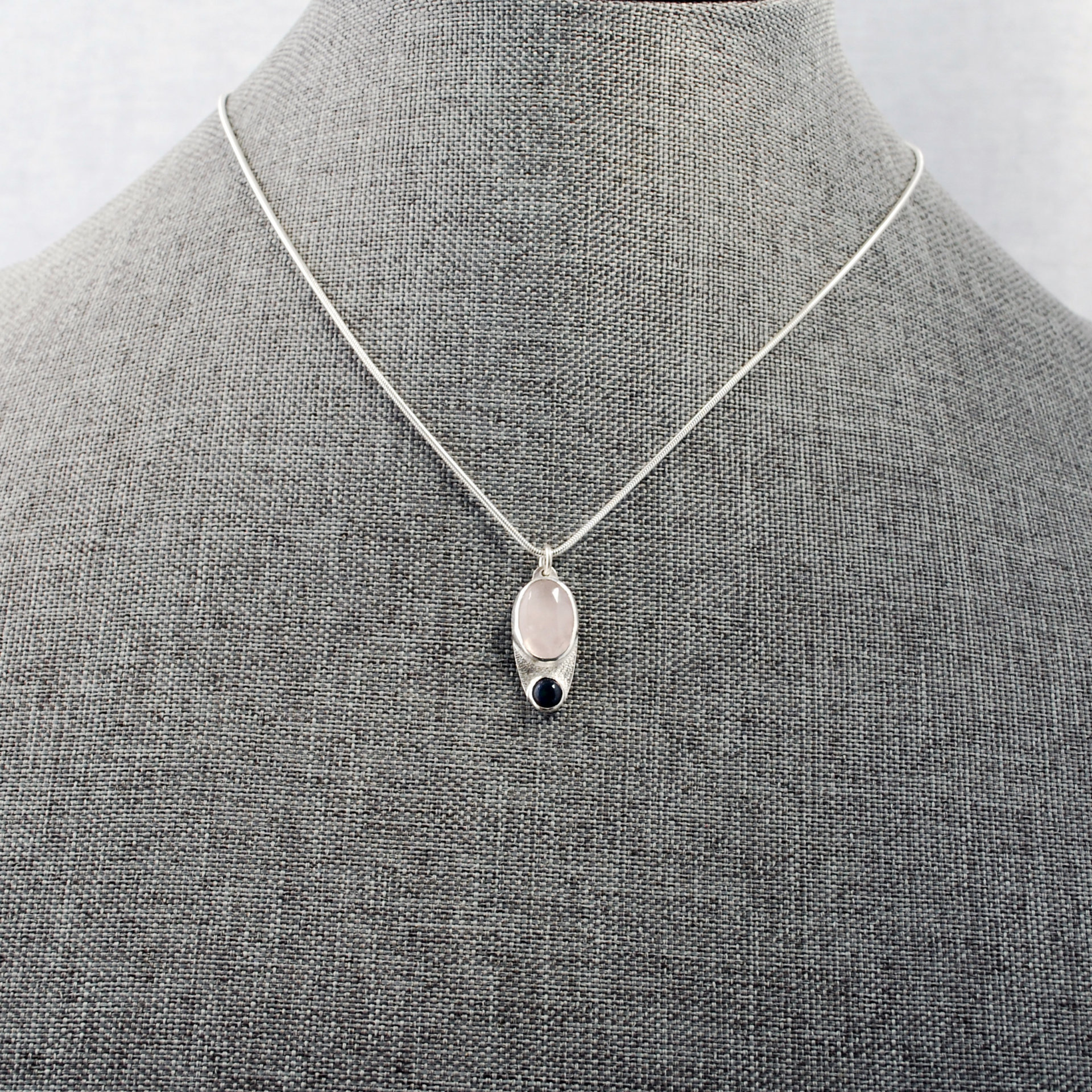 Small Silver Rose Quartz, Opal Pendant