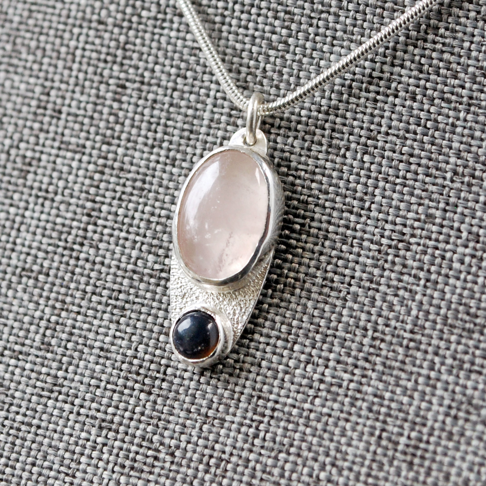 Small Silver Rose Quartz, Opal Pendant