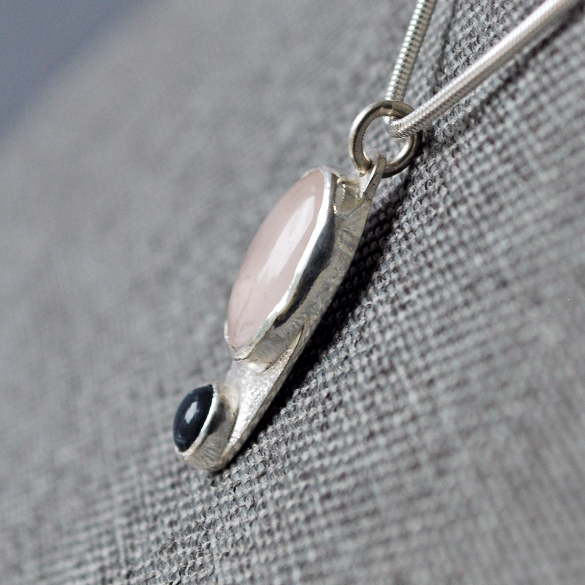 Small Silver Rose Quartz, Opal Pendant
