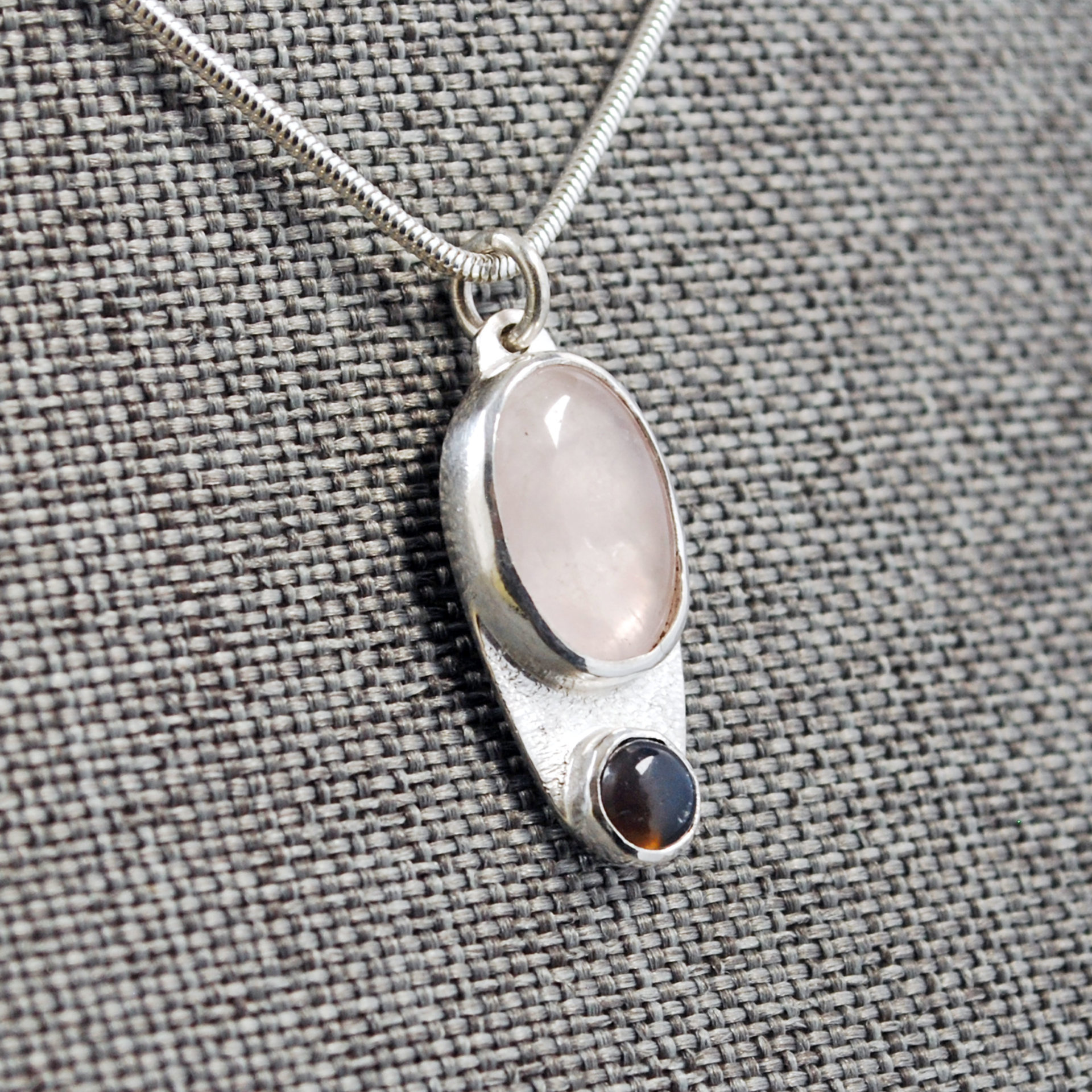Small Silver Rose Quartz, Opal Pendant