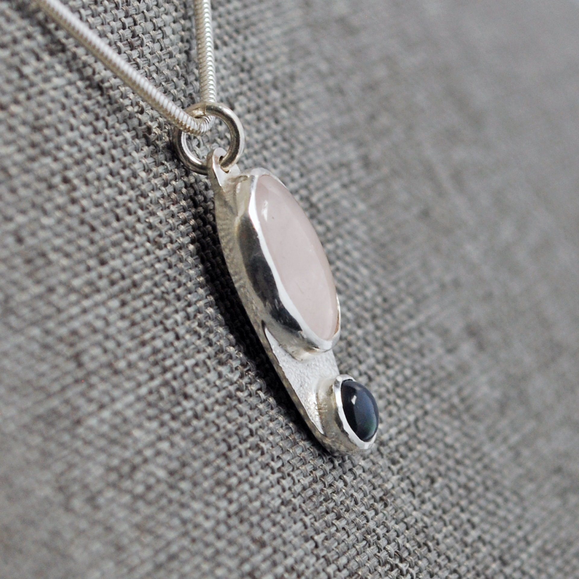 Small Silver Rose Quartz, Opal Pendant
