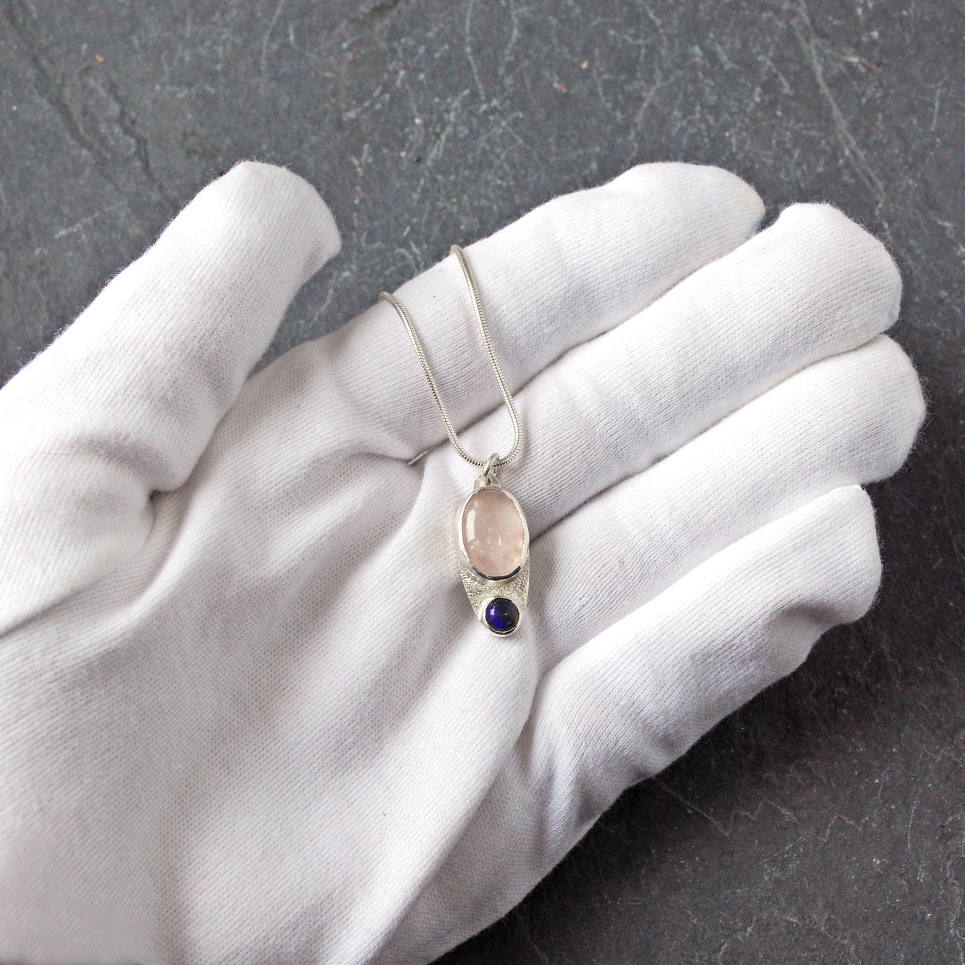 Small Silver Rose Quartz, Opal Pendant