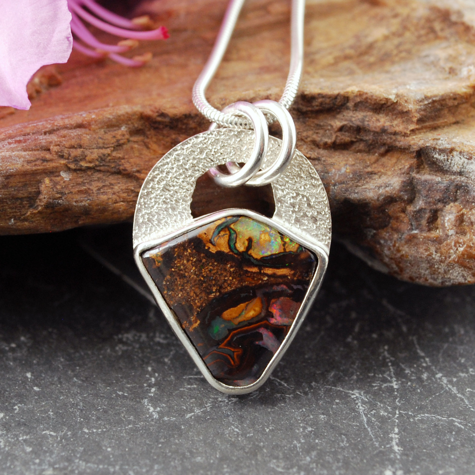Small Silver Boulder Opal Pendant