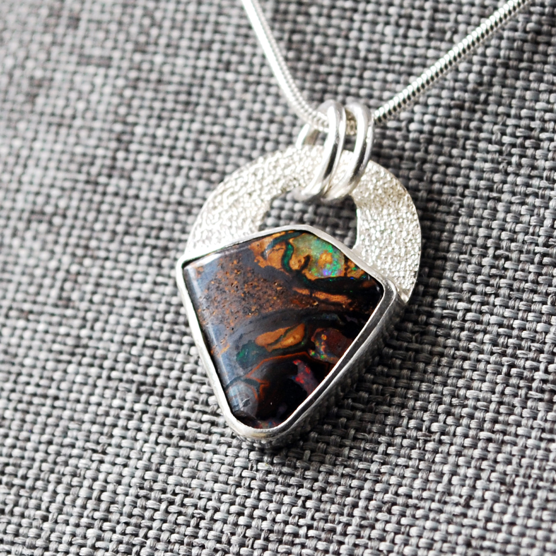 Small Silver Boulder Opal Pendant
