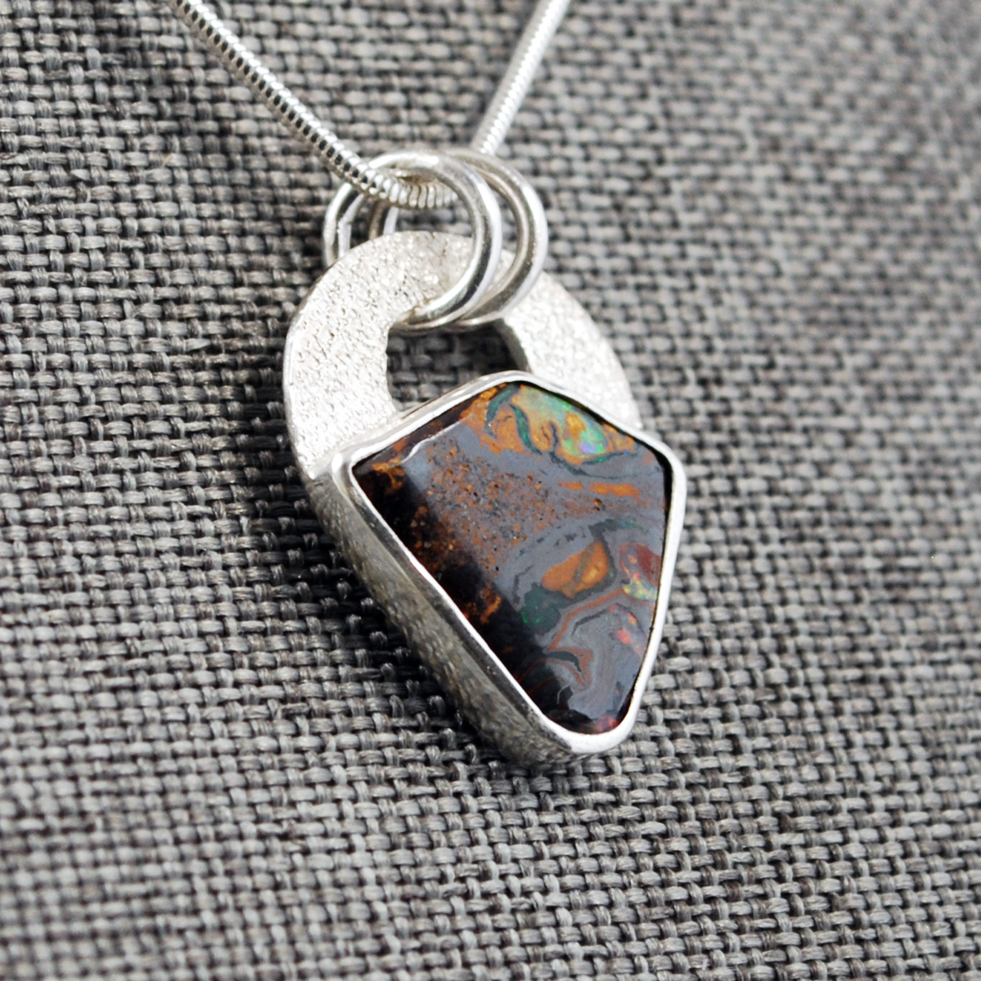 Small Silver Boulder Opal Pendant