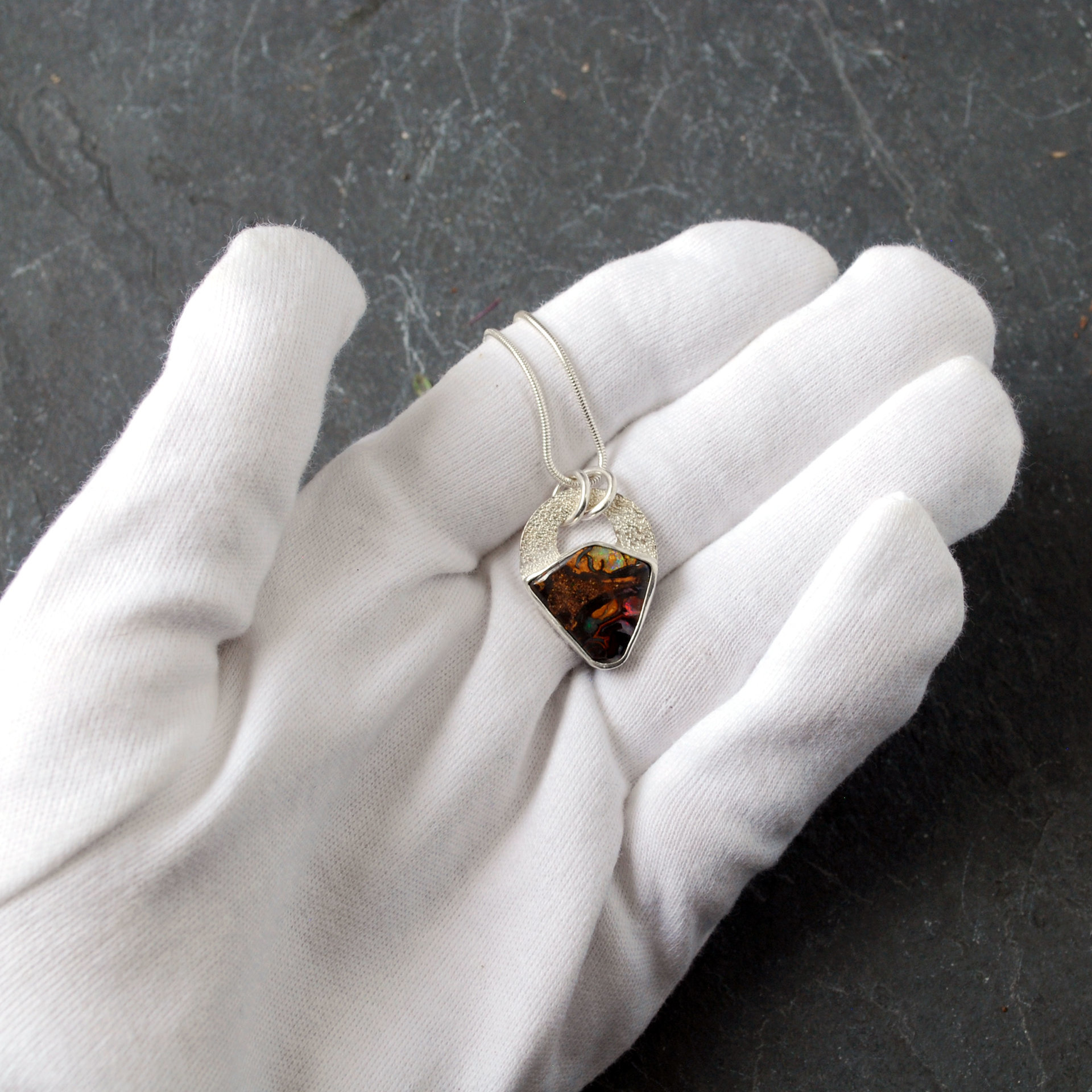 Small Silver Boulder Opal Pendant