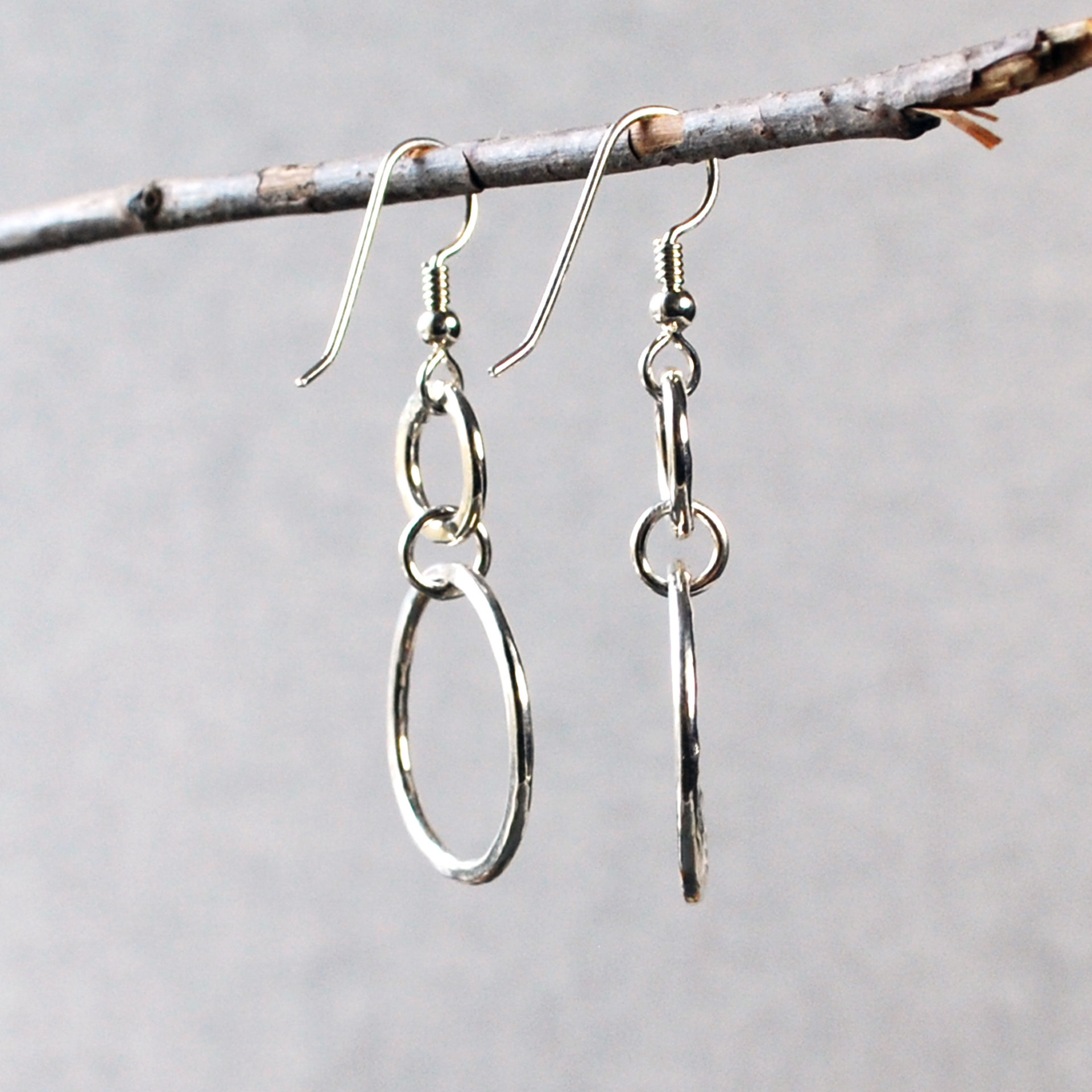 Silver Double Hoop Dangle Earrings