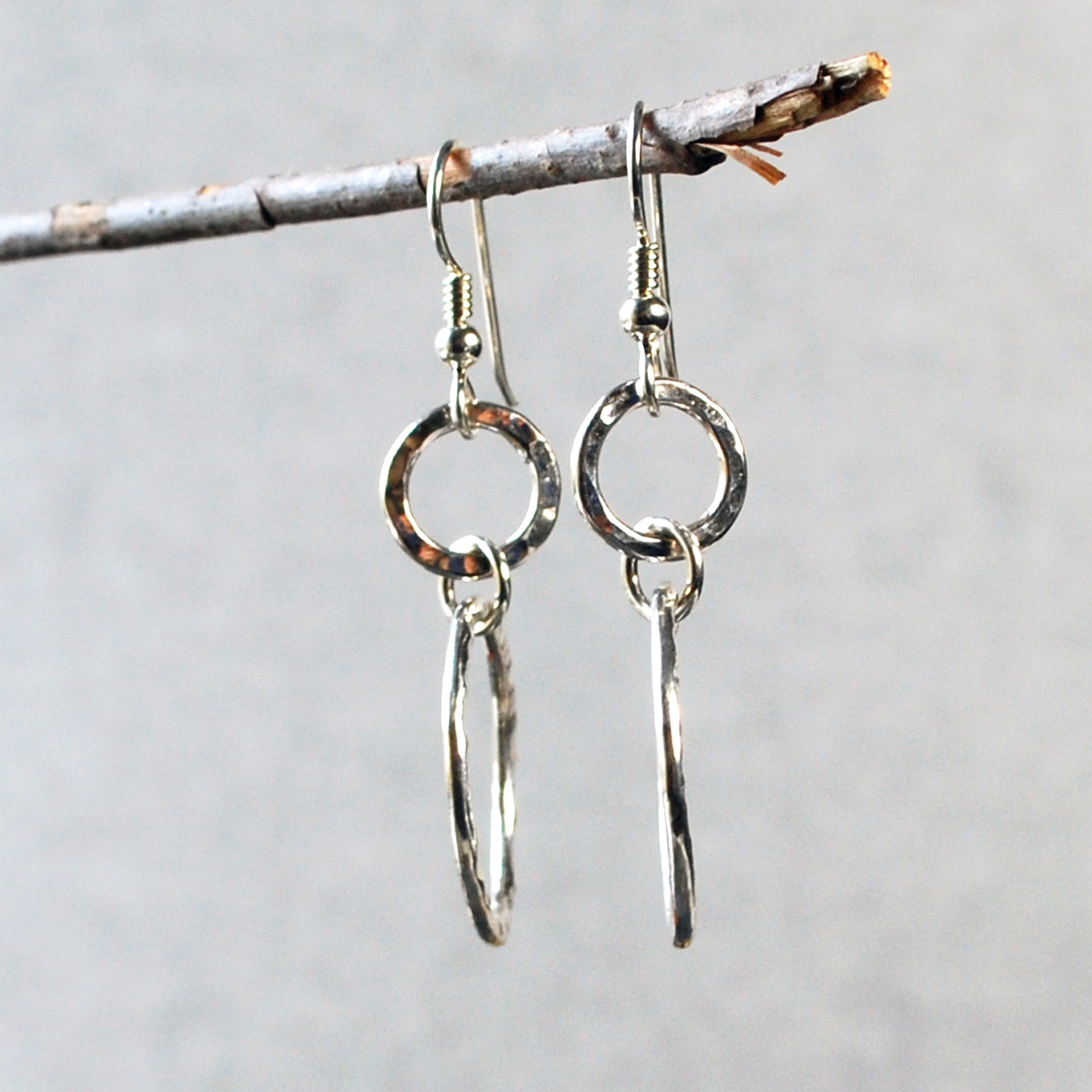 Silver Double Hoop Dangle Earrings