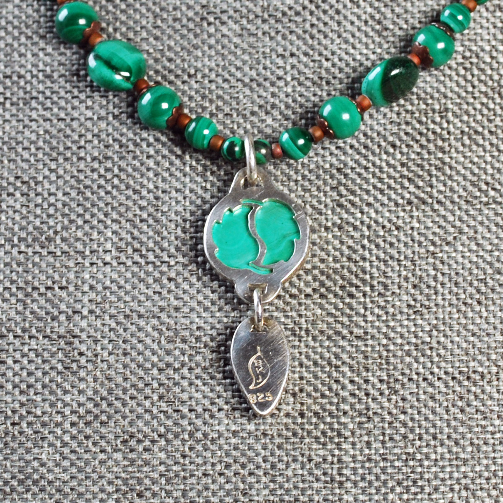 Malachite, Amber, Silver and Copper Necklace