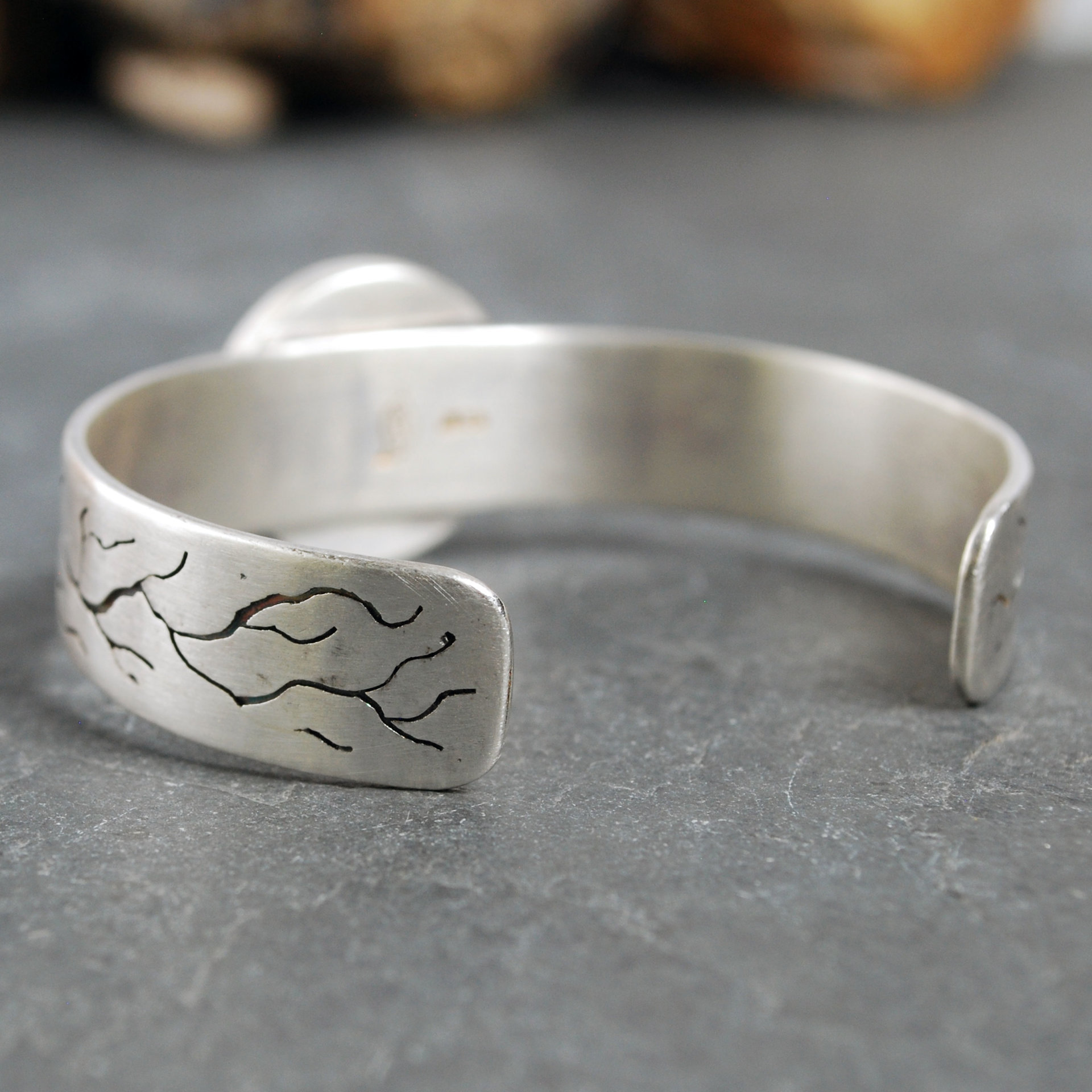 Silver Cuff Bracelet with Spiderweb Obsidian