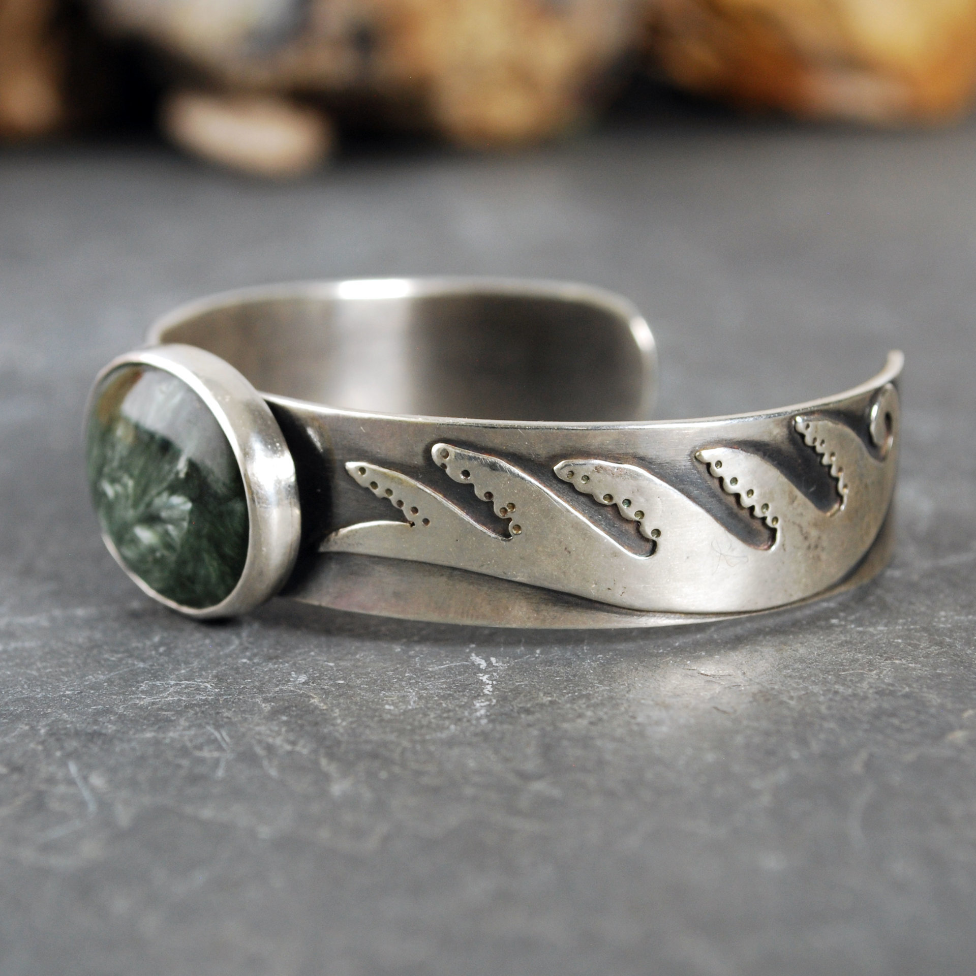 Silver Cuff Bracelet with Seraphanite