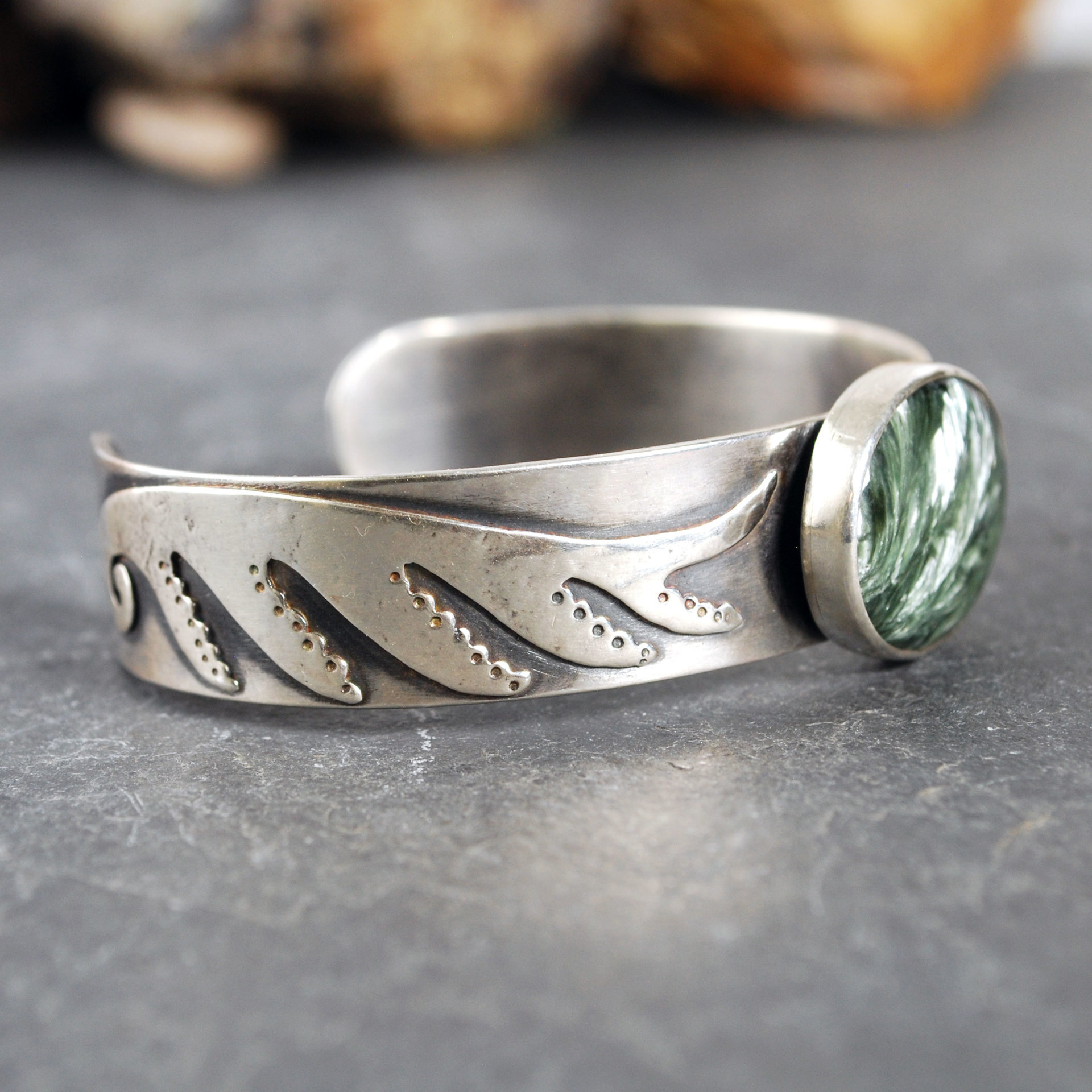 Silver Cuff Bracelet with Seraphanite