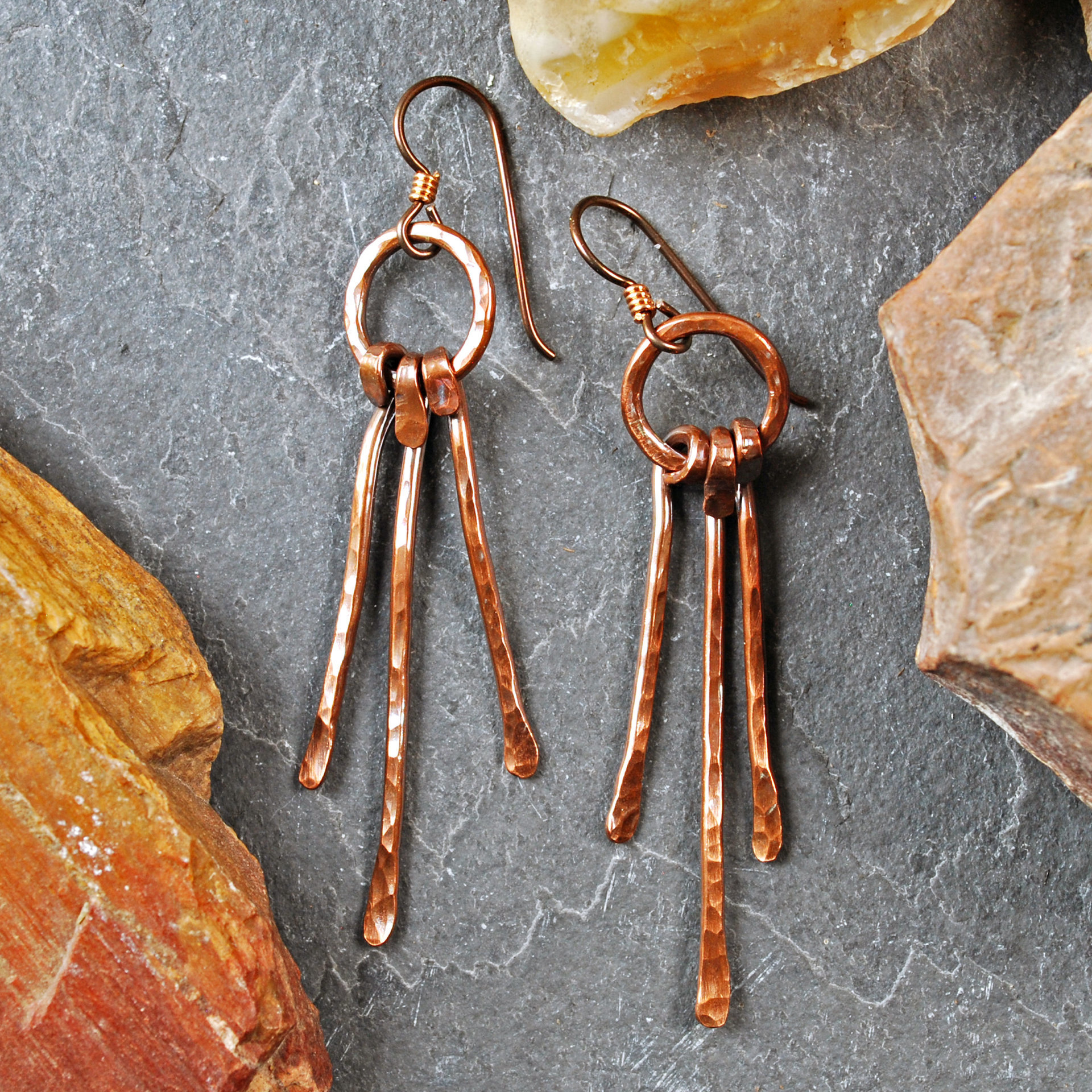Rustic Copper Dangle Earrings
