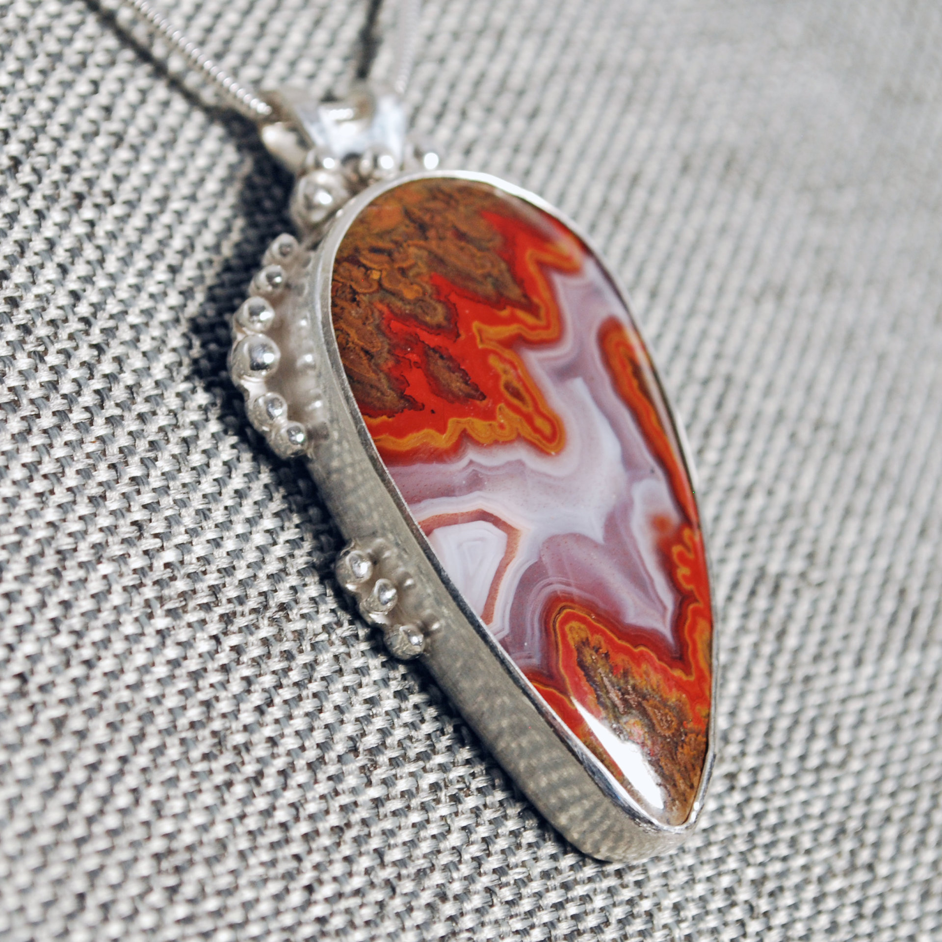 Moroccan Seam Agate Pendant, Sterling Silver