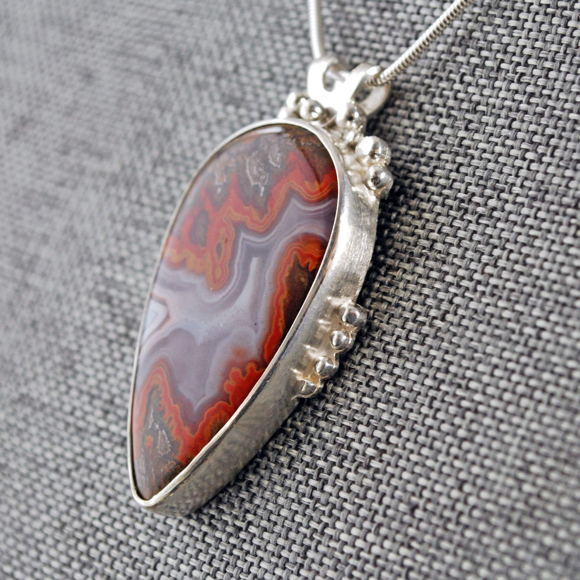 Moroccan Seam Agate Pendant, Sterling Silver