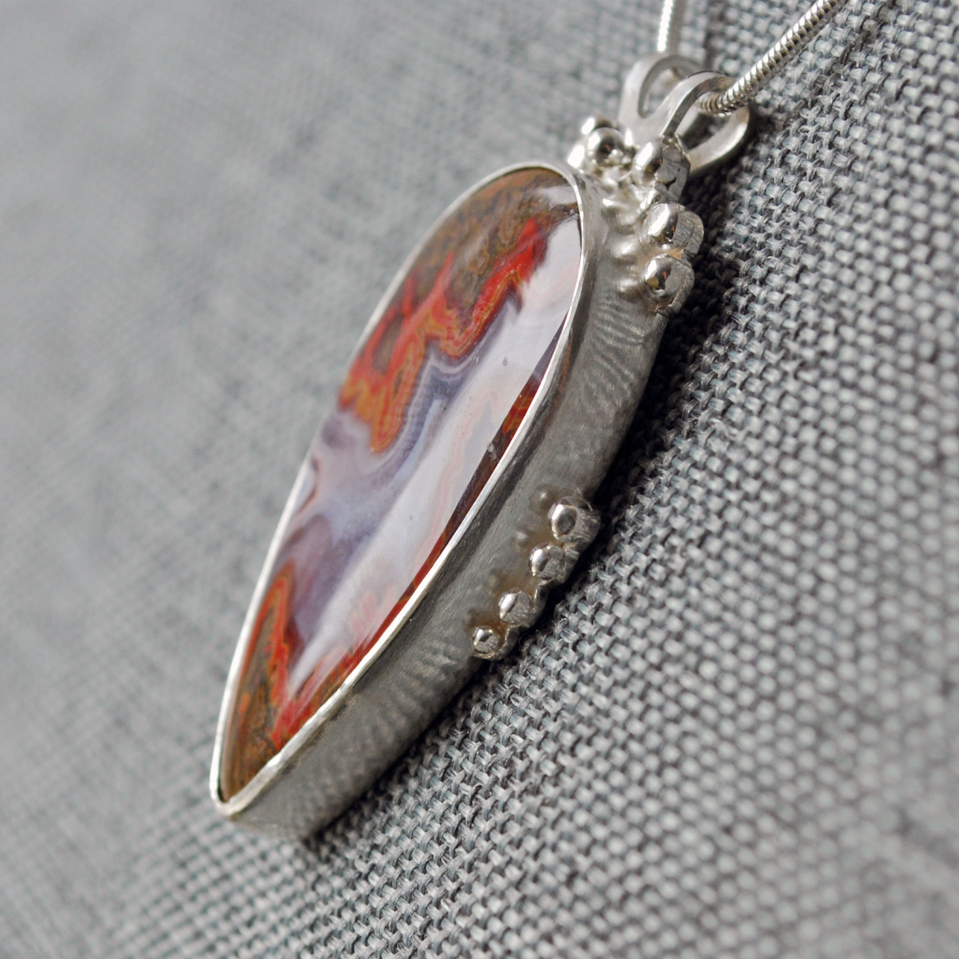 Moroccan Seam Agate Pendant, Sterling Silver