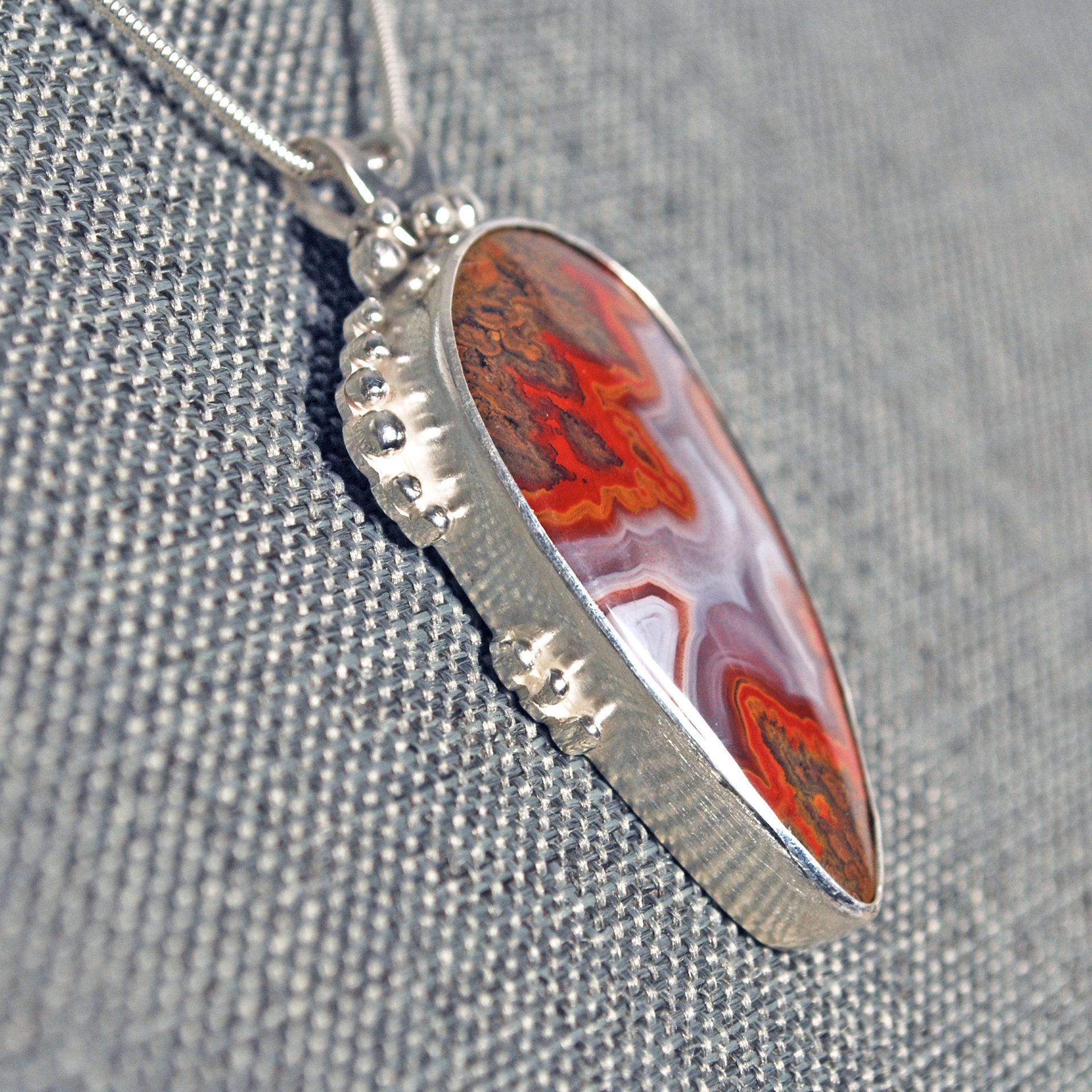 Moroccan Seam Agate Pendant, Sterling Silver
