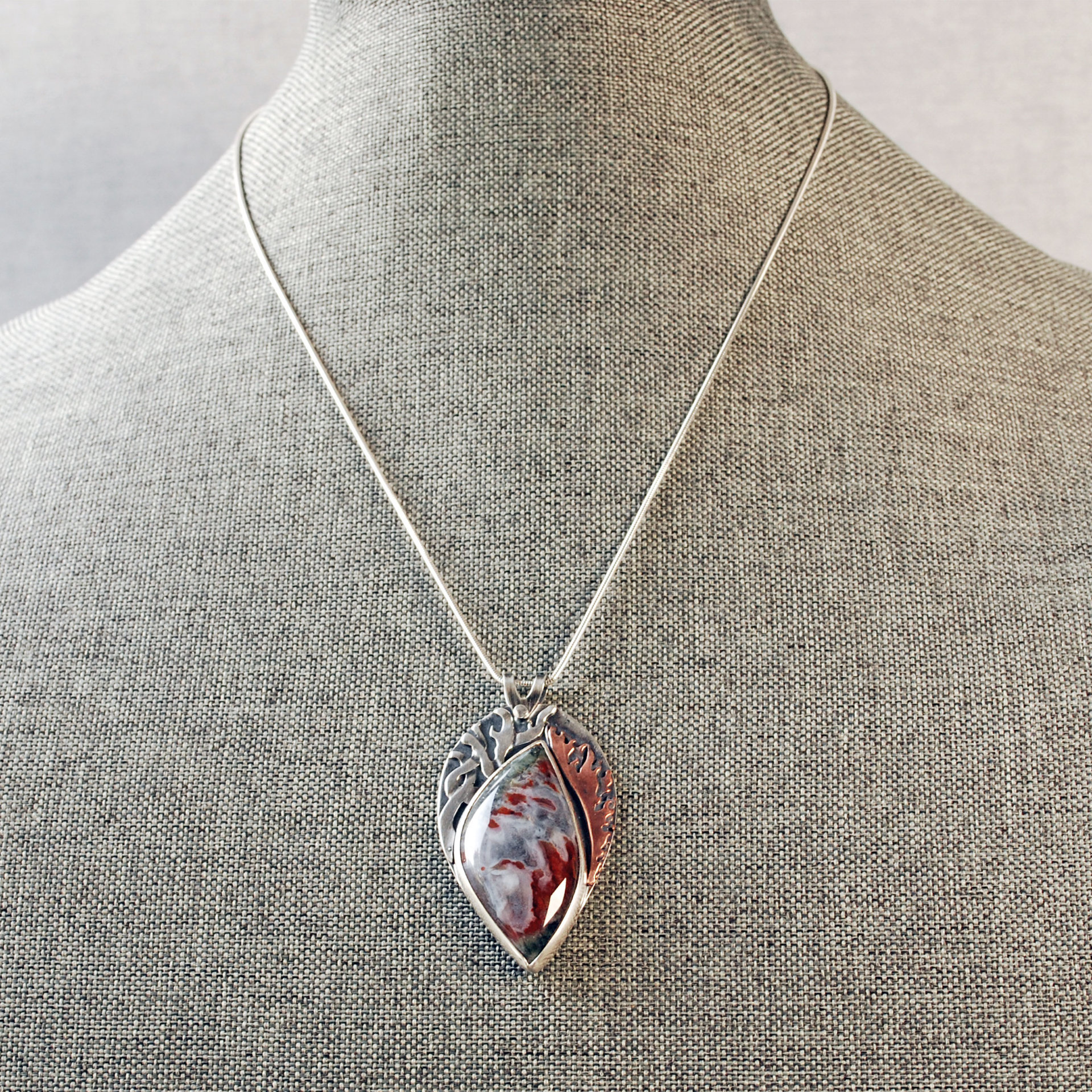 Silver Fire and Smoke Pendant with Flame Agate