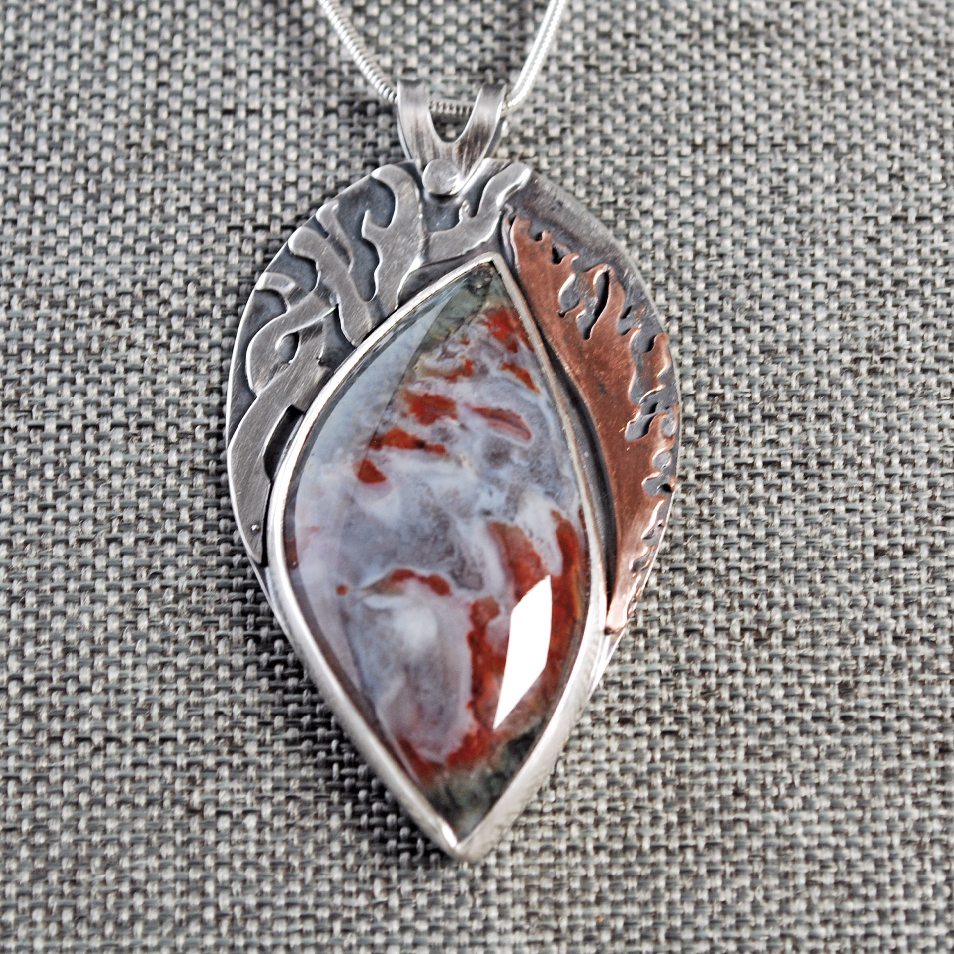Silver Fire and Smoke Pendant with Flame Agate