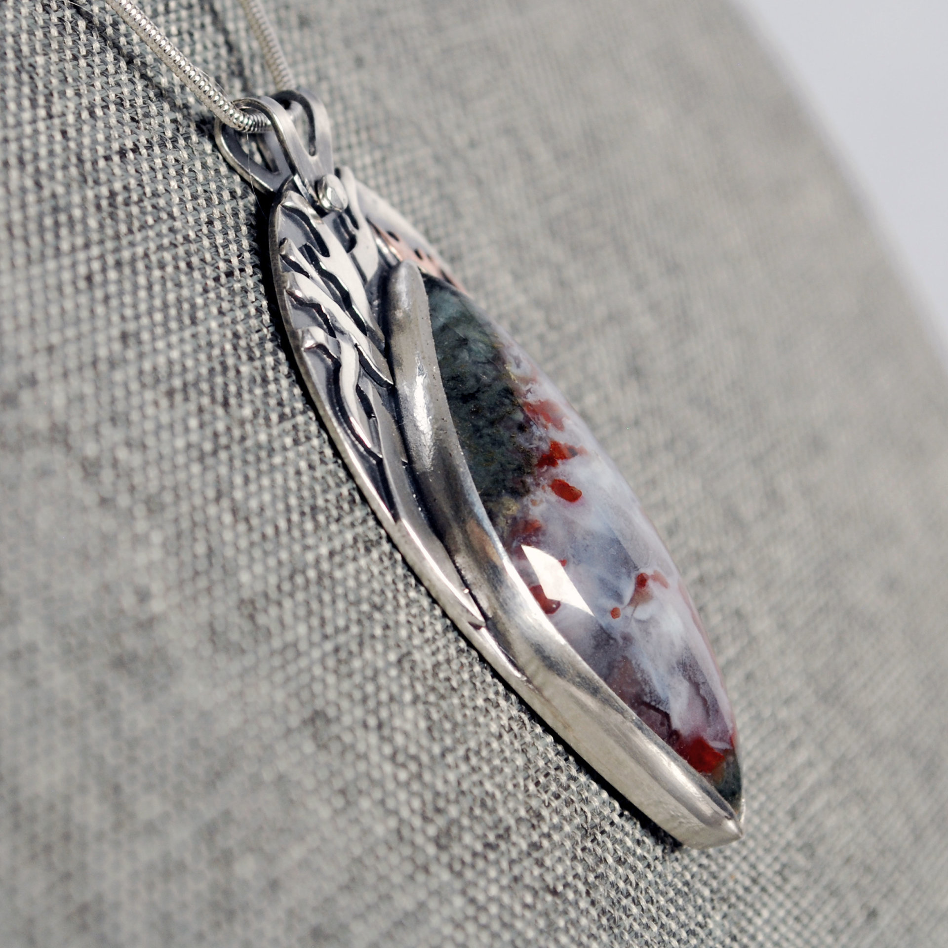 Silver Fire and Smoke Pendant with Flame Agate
