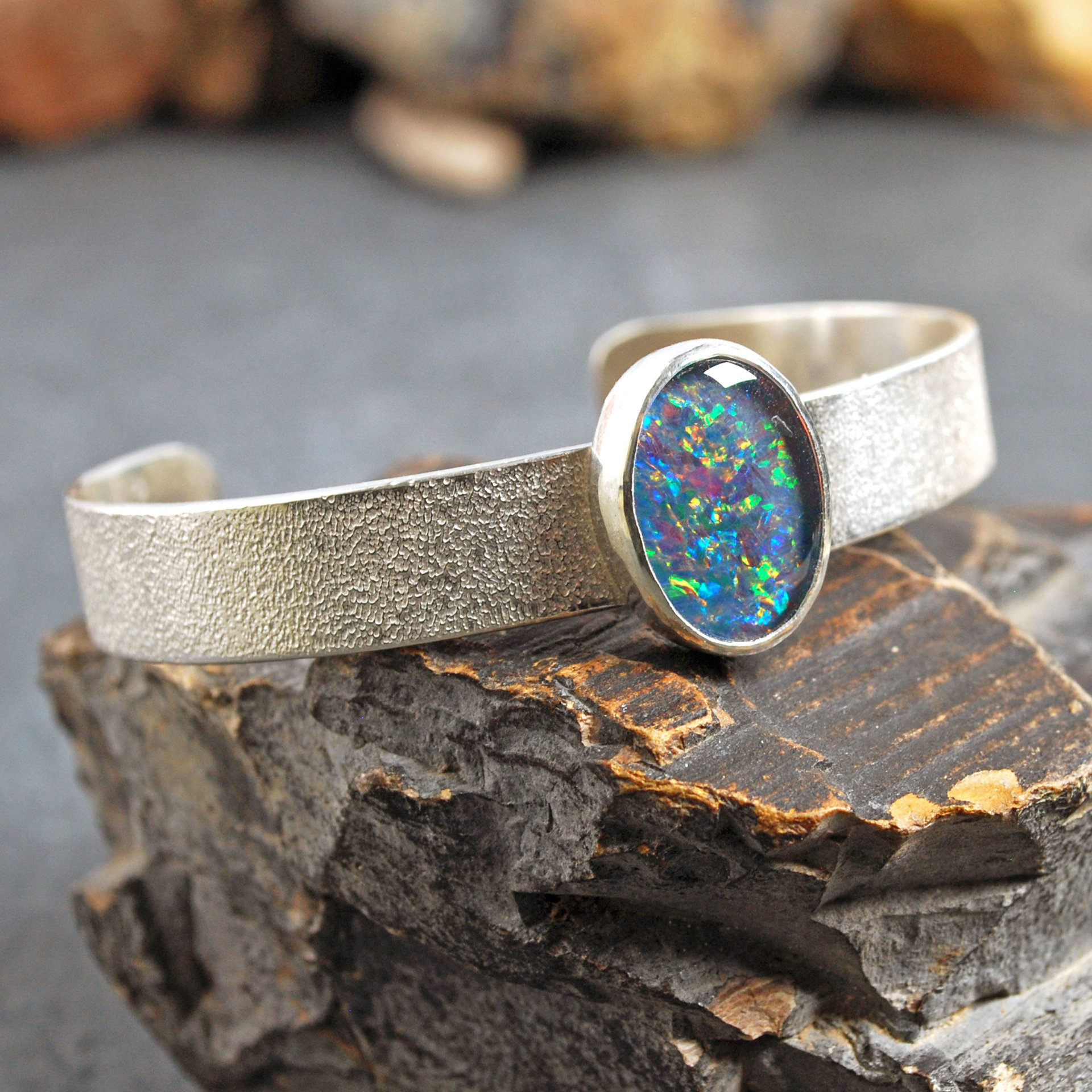 Opal Triplet Sterling Silver Cuff Bracelet