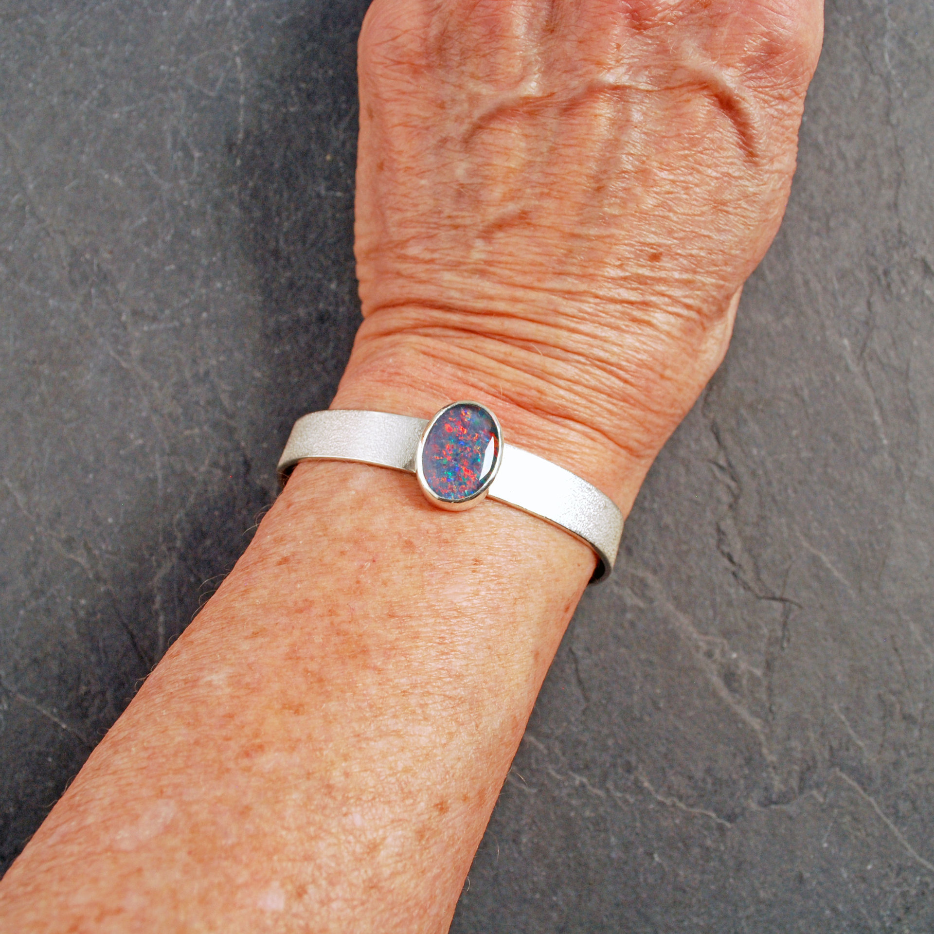 Opal Triplet Sterling Silver Cuff Bracelet