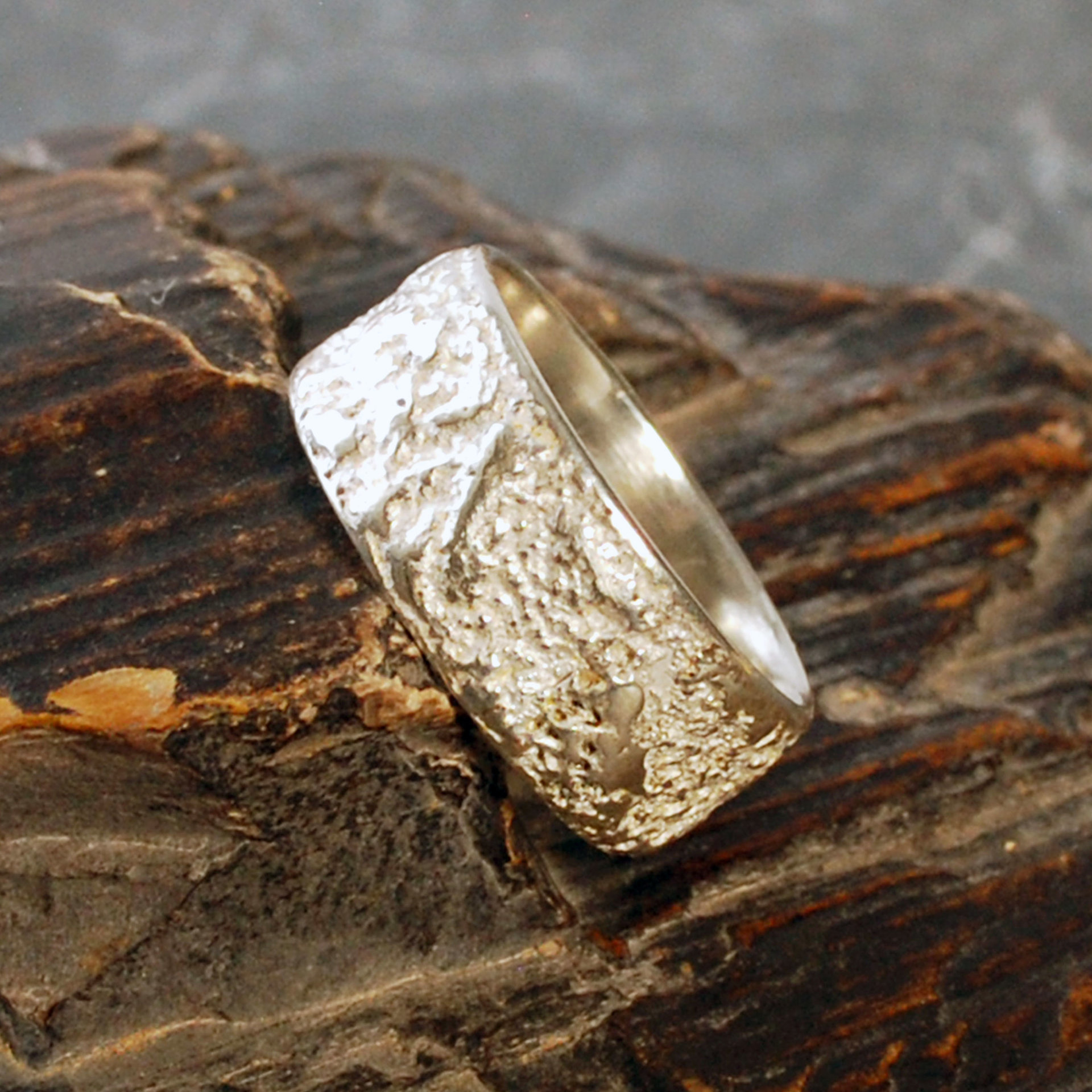 Textured Sterling Silver Ring Band, Wide